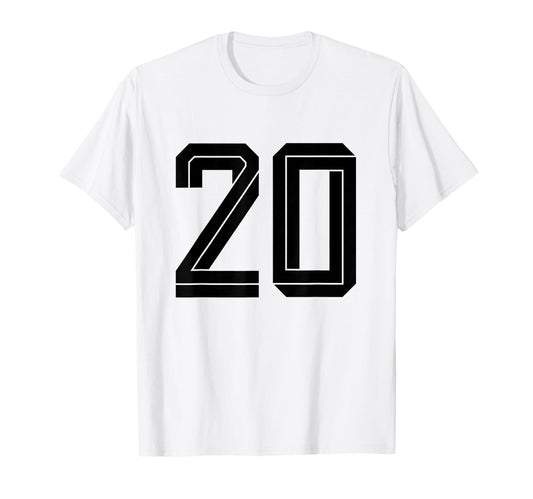 20 White Number 20 Sports Fan T-Shirt - Fun Novelty Design for Adults - T-Shirt, Sweatshirt, Hoodie
