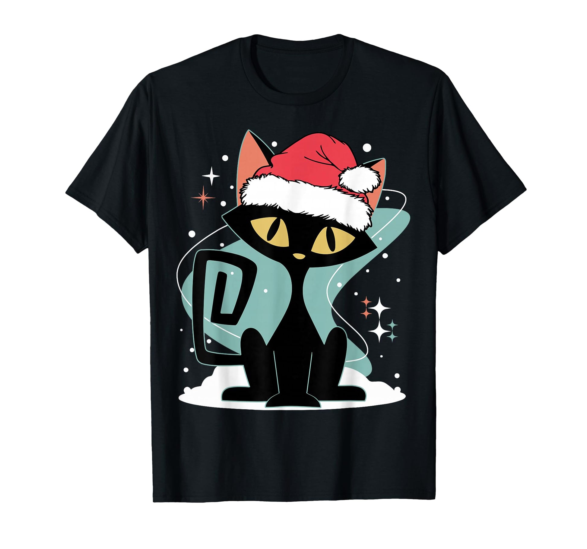 Mid Century Modern Cat Santa Hat 70S T-Shirt - Custom Art Print Men Women - T-Shirt, Sweatshirt, Hoodie