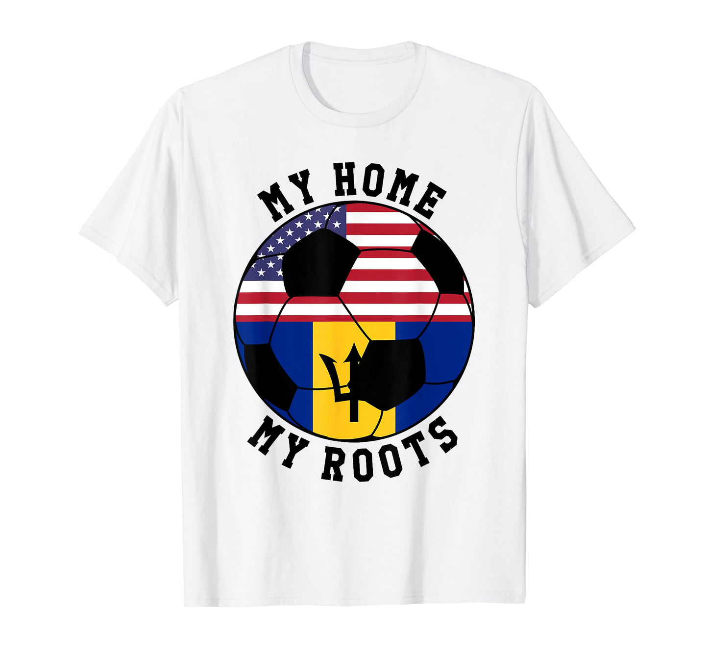 My Home My Roots Barbados Flag Soccer T-Shirt - Minimalist Print for Adults - T-Shirt, Sweatshirt, Hoodie