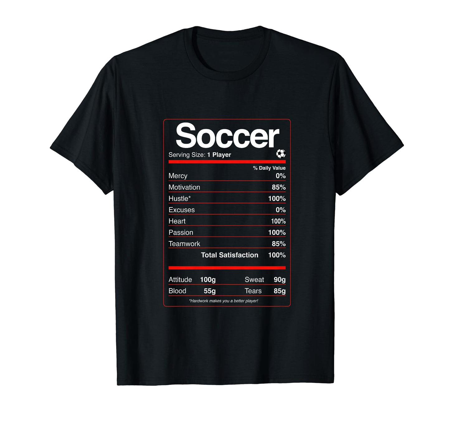 Soccer Player Nutritional Facts Funny T-Shirt - Minimalist Print Men Women - T-Shirt, Sweatshirt, Hoodie