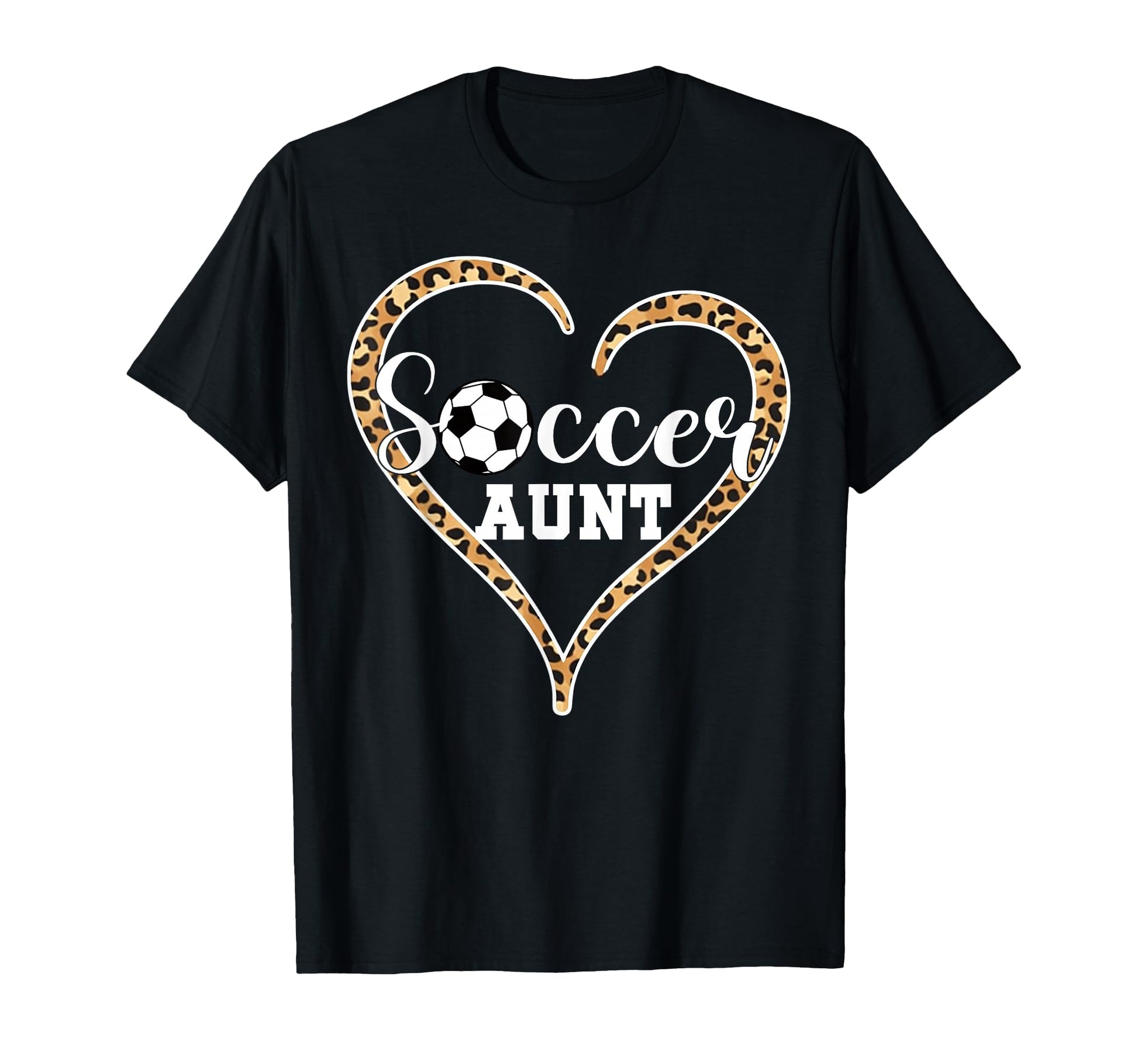 Soccer Aunt Leopard Heart Proud Auntie T-Shirt - Novelty Apparel Unisex - T-Shirt, Sweatshirt, Hoodie