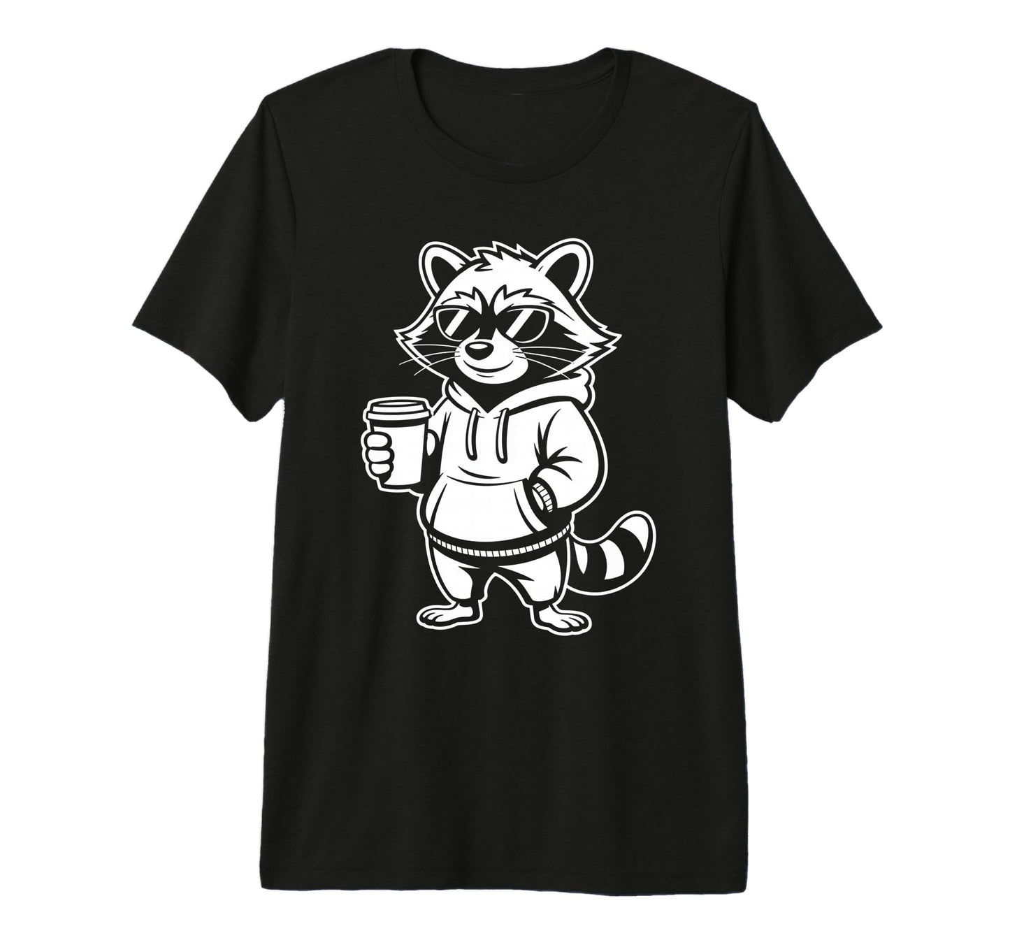 Funny Raccoon Coffee Lover Dad Mom Hoodie - Fun Novelty Design for Adults - T-Shirt, Sweatshirt, Hoodie
