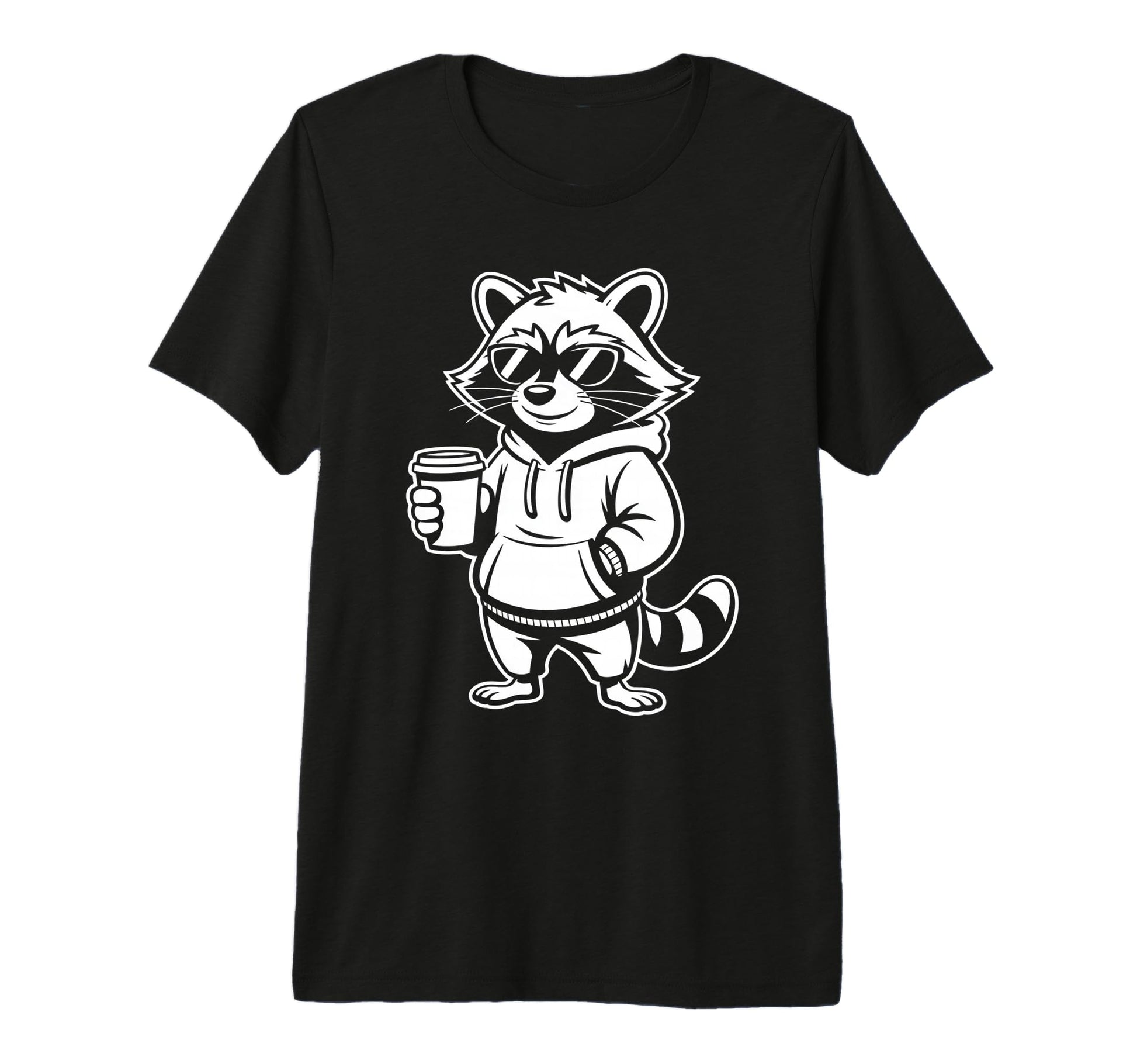 Funny Raccoon Coffee Lover Dad Mom Hoodie - Fun Novelty Design for Adults - T-Shirt, Sweatshirt, Hoodie