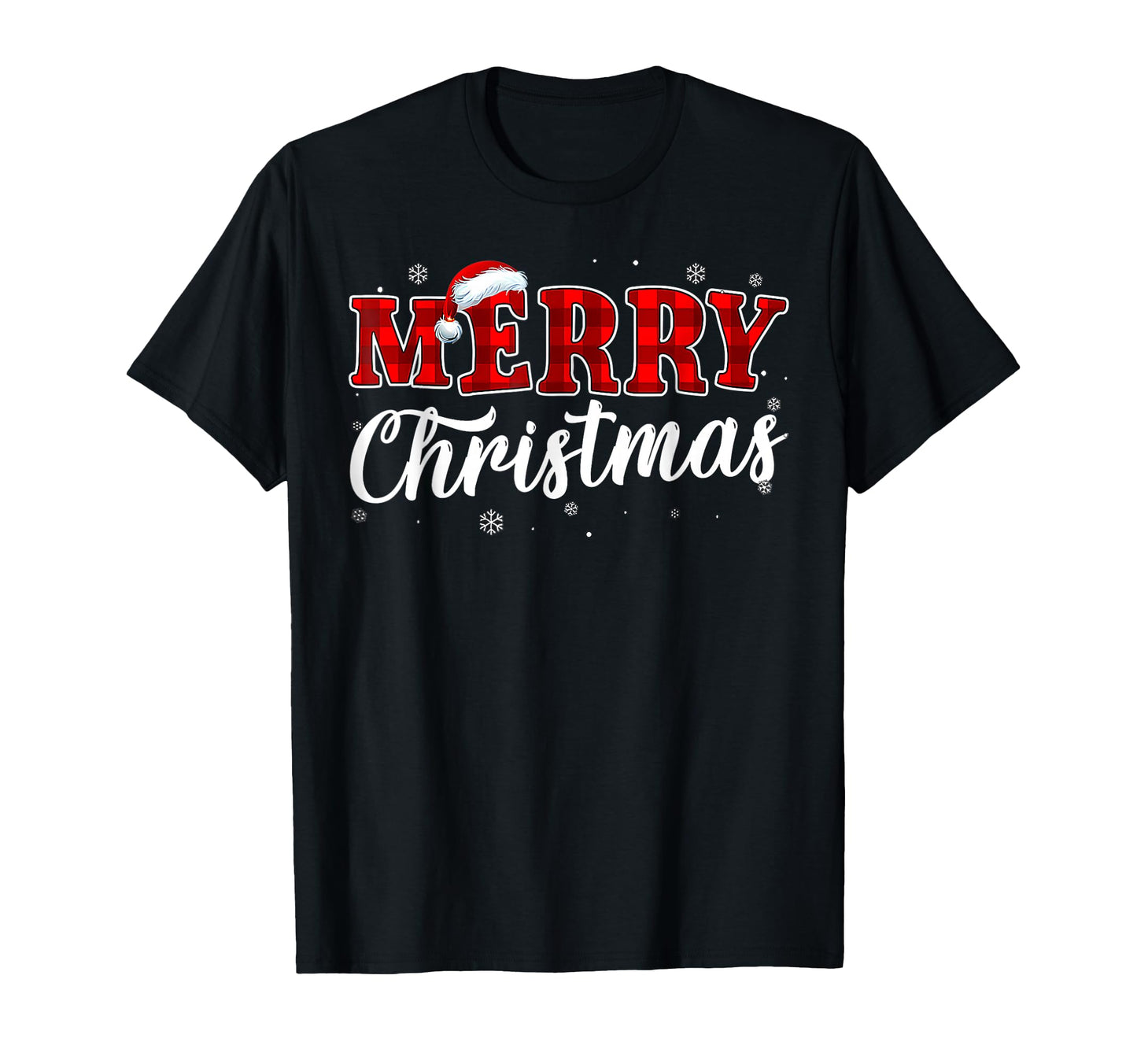 Merry Buffalo Plaid Red Santa Hat T-Shirt - Fun Novelty Design for Adults - T-Shirt, Sweatshirt, Hoodie