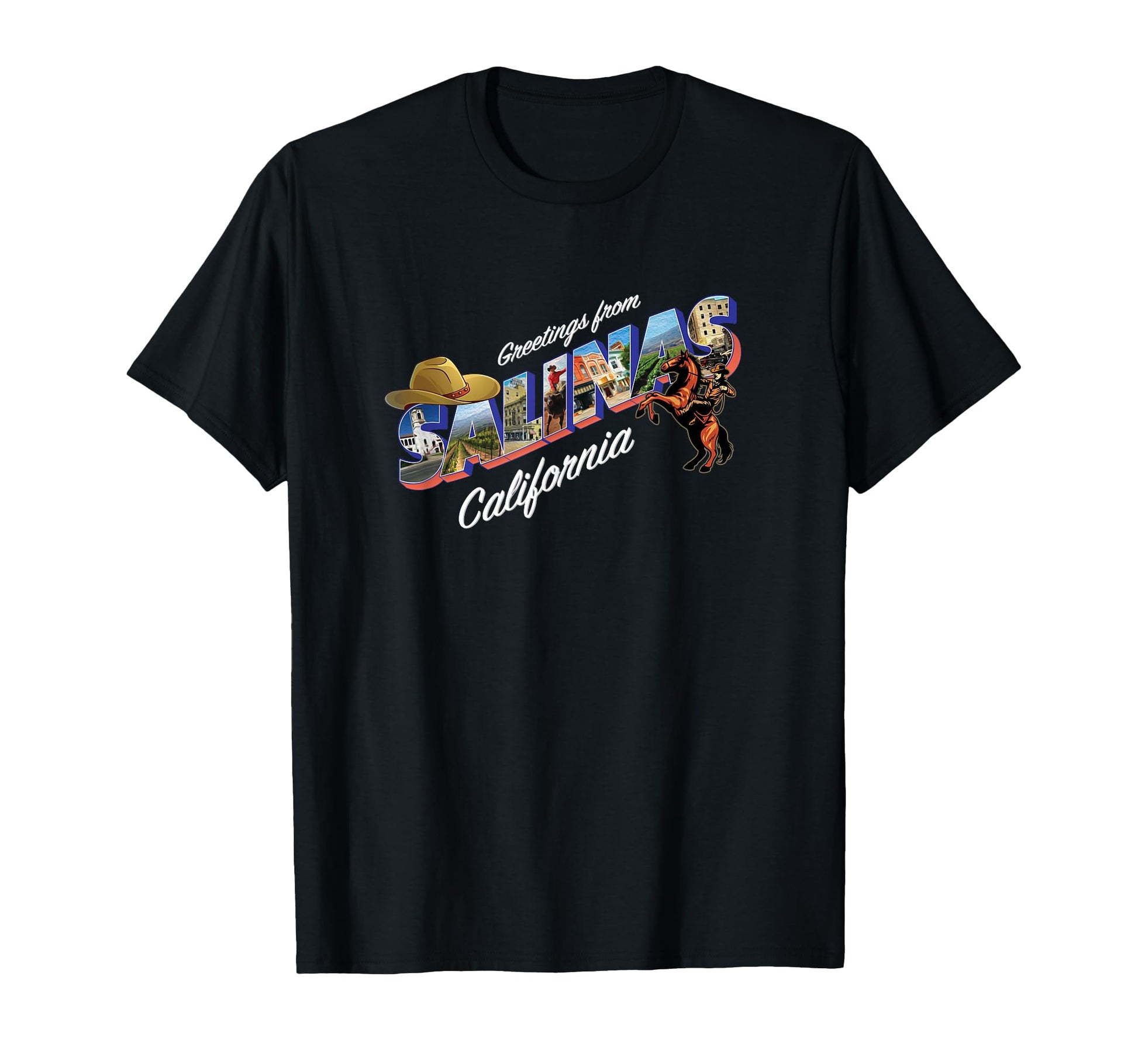 Salinas California Large Letter Postcard T-Shirt - Graphic Print Men Women - T-Shirt, Sweatshirt, Hoodie
