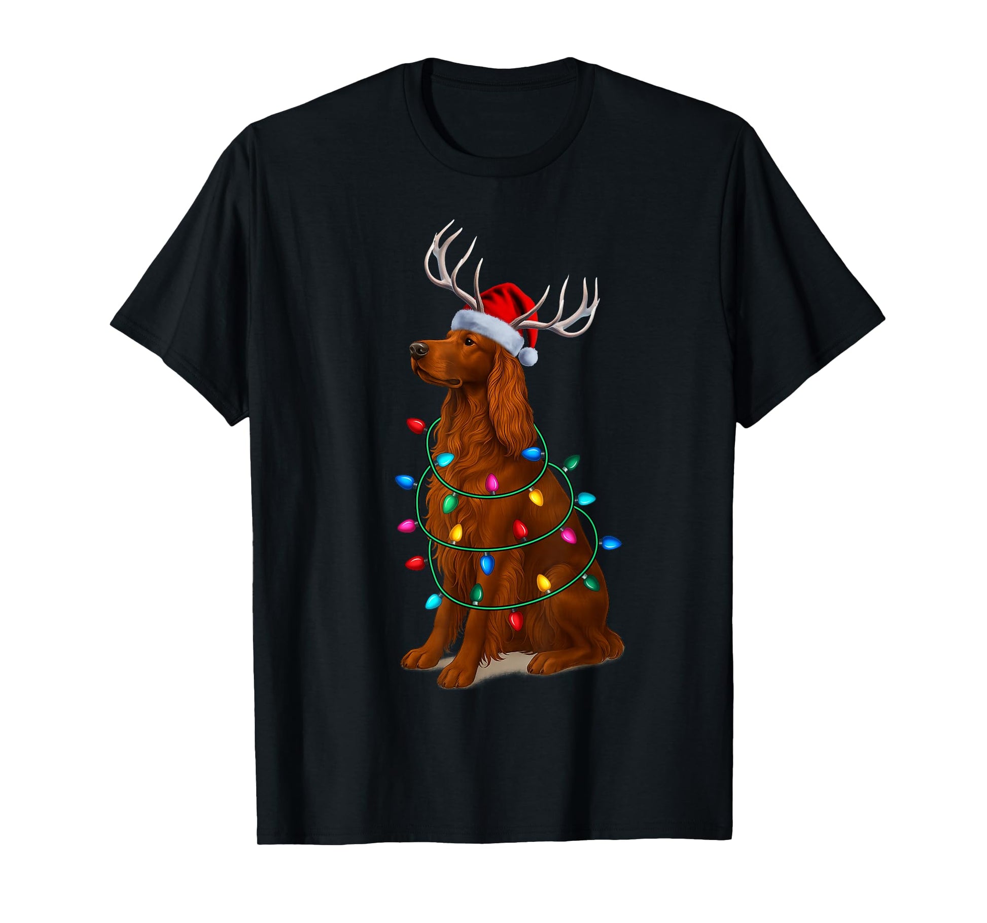 Irish Setter Lights Santa Hat Reindeer T-Shirt - Fun Novelty Design Unisex - T-Shirt, Sweatshirt, Hoodie