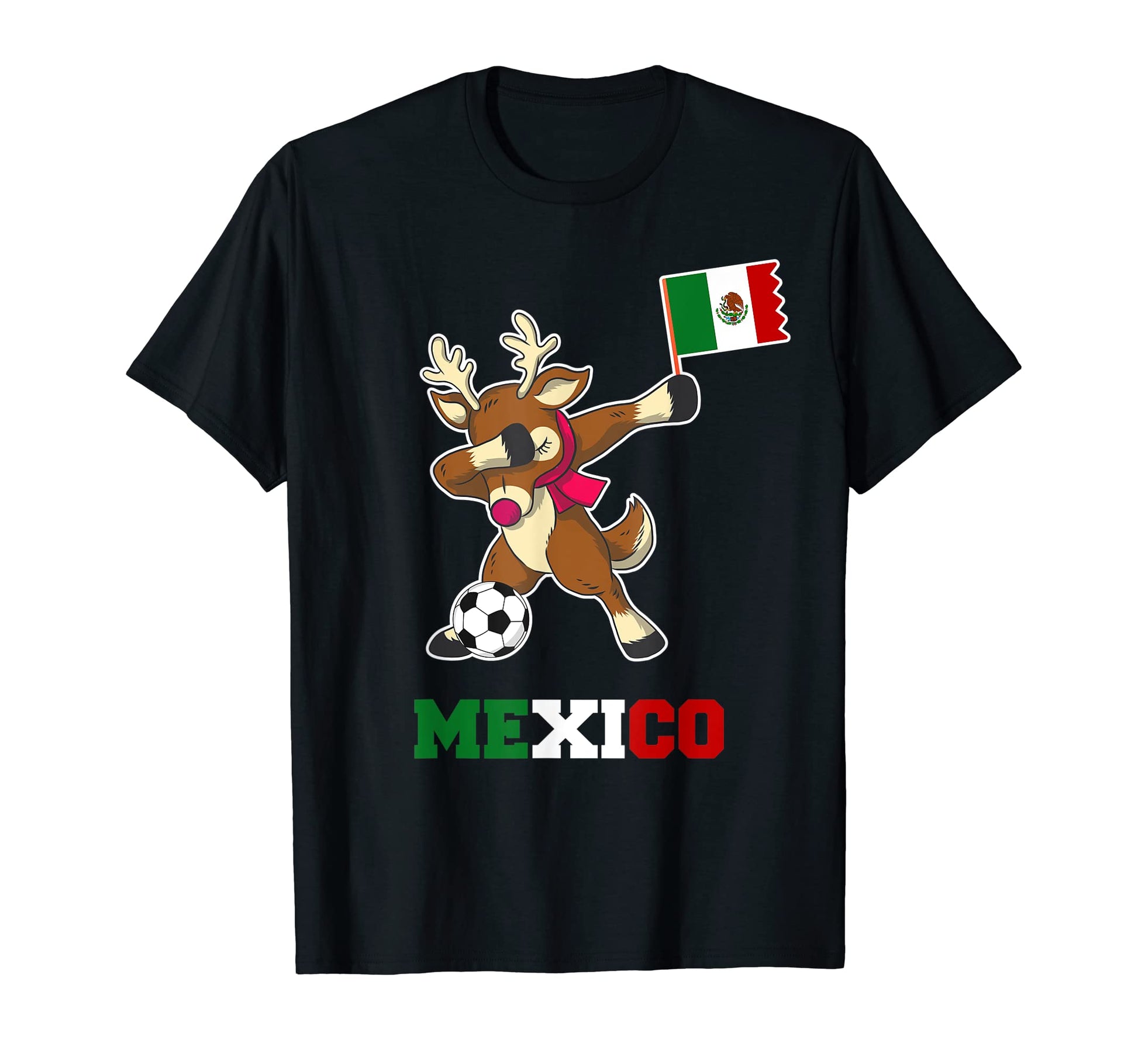 Mexico Soccer Reindeer Mexican Flag Soccer T-Shirt - Unique Graphic Unisex - T-Shirt, Sweatshirt, Hoodie