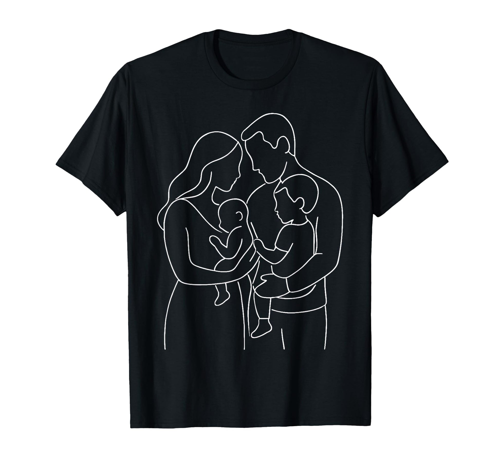 Family Line Art Mother Dad Son Daughter T-Shirt - Aesthetic Graphic Unisex - T-Shirt, Sweatshirt, Hoodie
