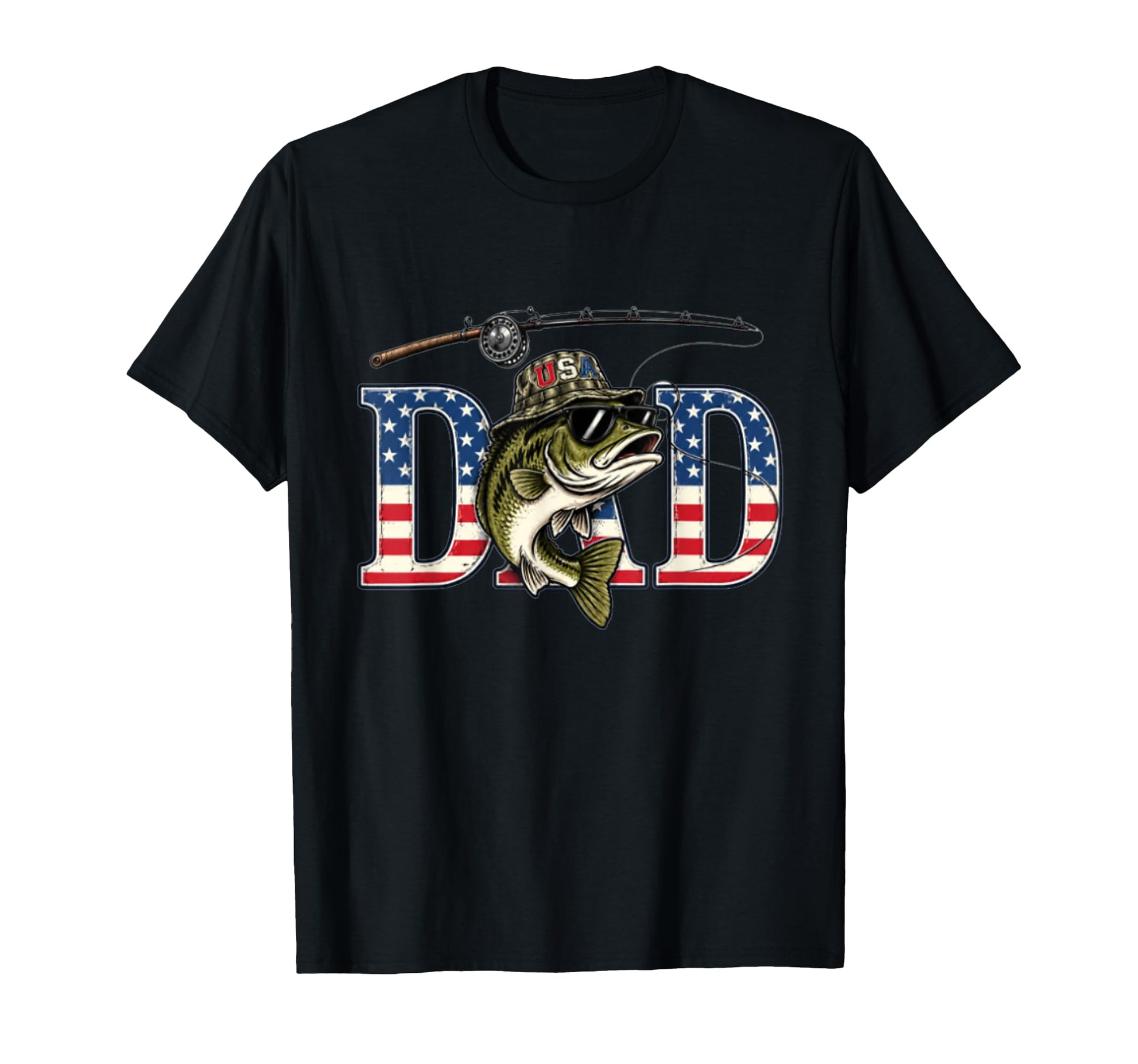 Usa Fishing Dad Patriotic Bass Angler T-Shirt - Trendy Graphic Unisex - T-Shirt, Sweatshirt, Hoodie