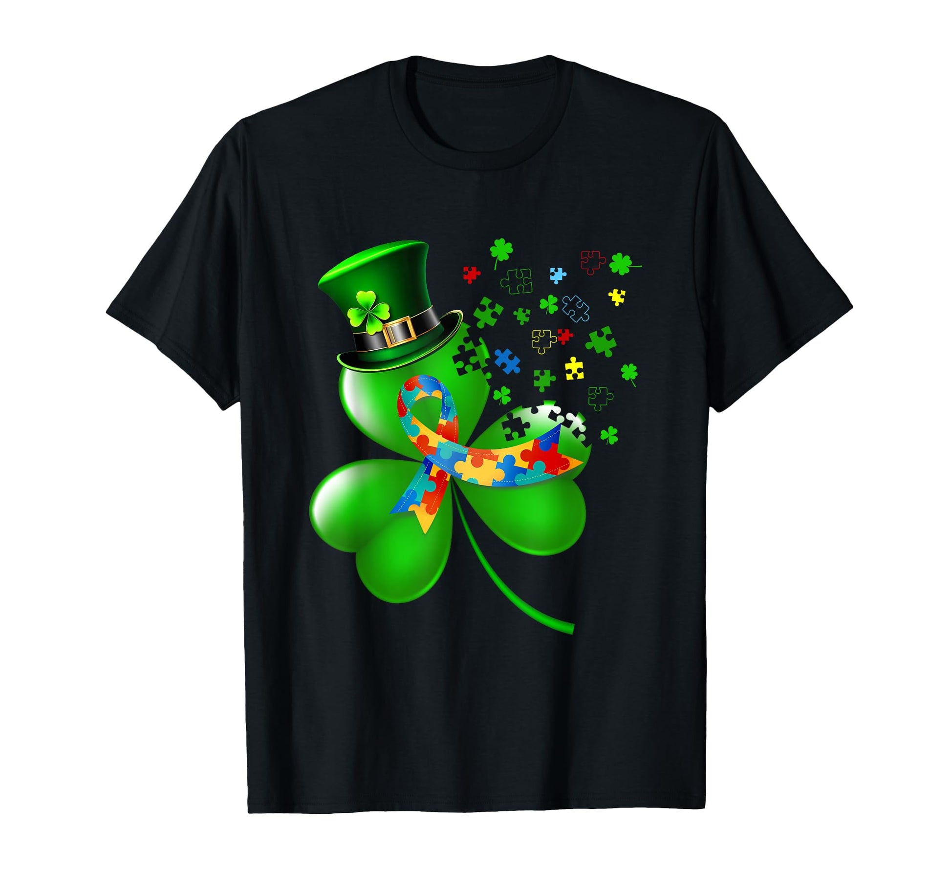Shamrock Leprechaun Hat Puzzle Autism St T-Shirt - Unique Graphic Unisex - T-Shirt, Sweatshirt, Hoodie