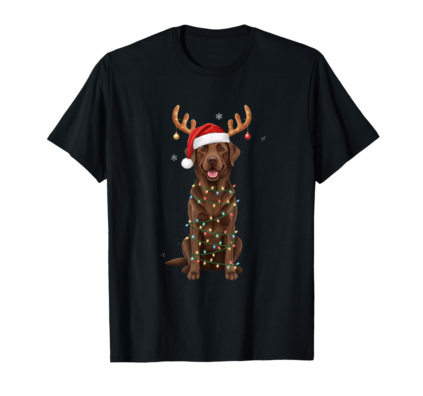 Chocolate Labrador Santa Hat Lights T-Shirt - Aesthetic Graphic for Adults - T-Shirt, Sweatshirt, Hoodie
