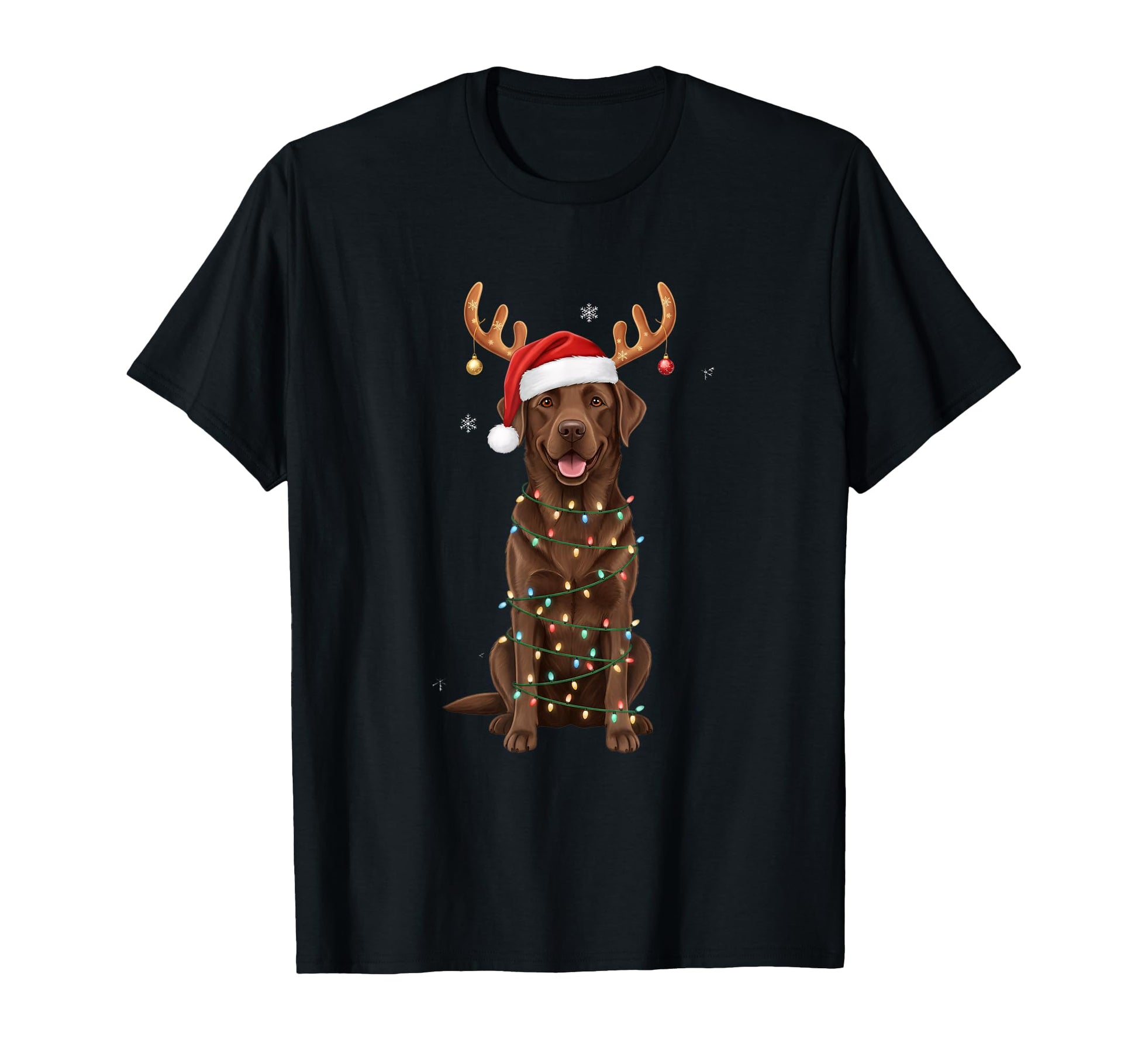 Chocolate Labrador Santa Hat Lights T-Shirt - Aesthetic Graphic for Adults - T-Shirt, Sweatshirt, Hoodie