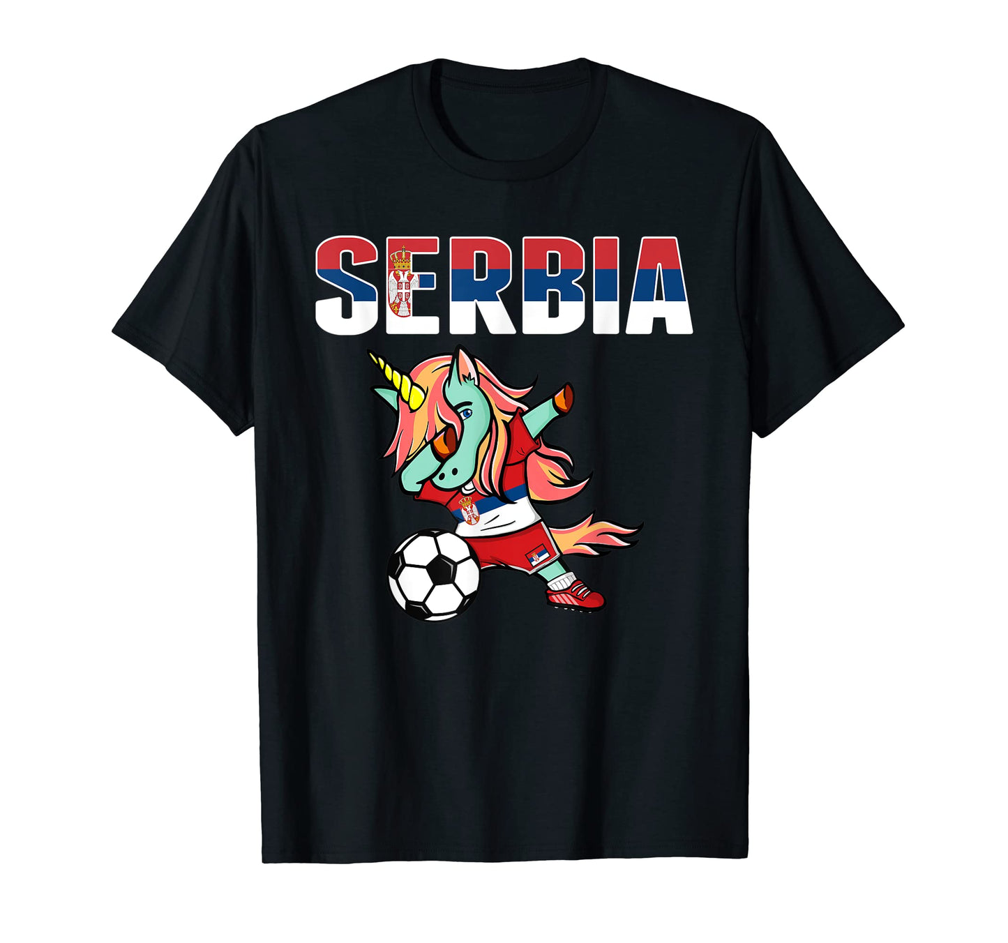 Dabbing Green Unicorn Serbia Soccer T-Shirt - Custom Art Print for Adults - T-Shirt, Sweatshirt, Hoodie