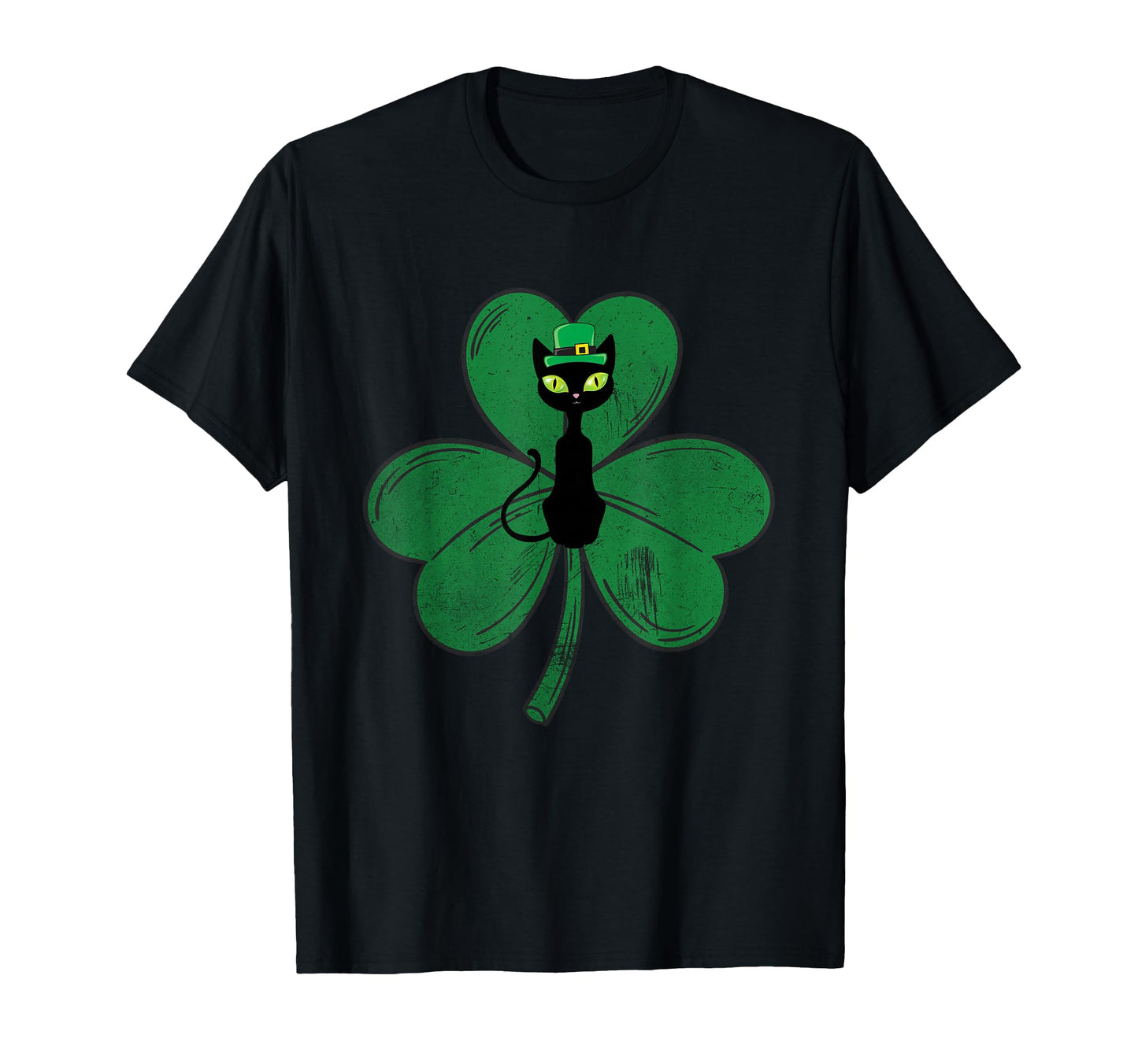 Black Cat Shamrock Distressed St T-Shirt - Novelty Apparel Men Women - T-Shirt, Sweatshirt, Hoodie