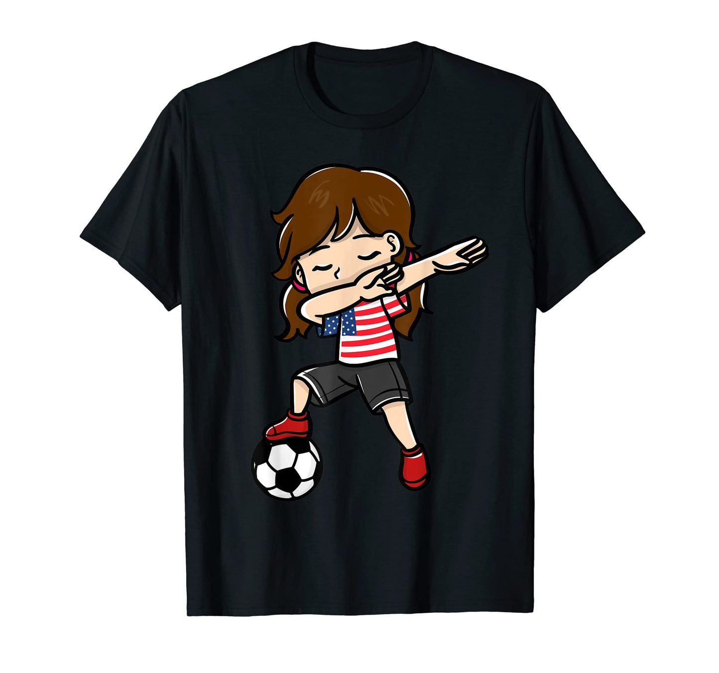 Dabbing Soccer Player American Flag T-Shirt - Unique Graphic Men Women - T-Shirt, Sweatshirt, Hoodie