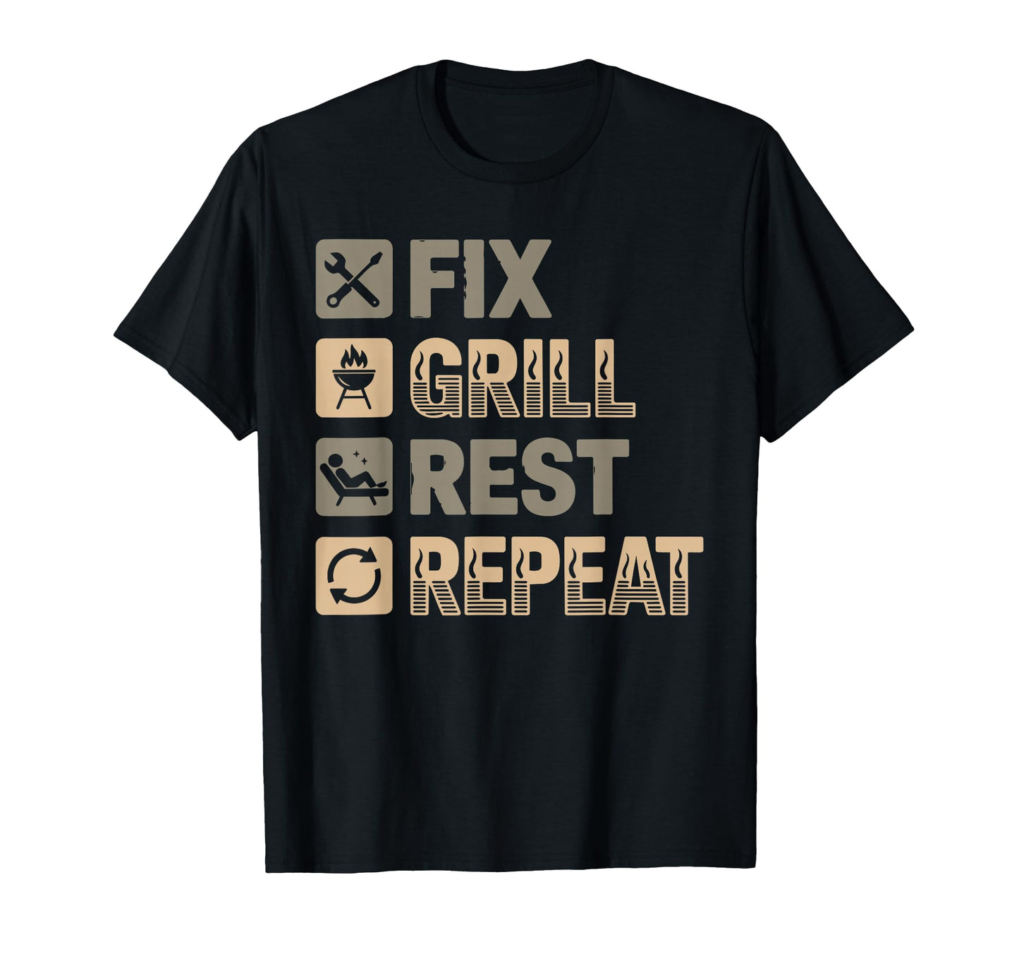 Funny Bbq Dad Fix Grill Rest Repeat T-Shirt - Aesthetic Graphic Unisex - T-Shirt, Sweatshirt, Hoodie