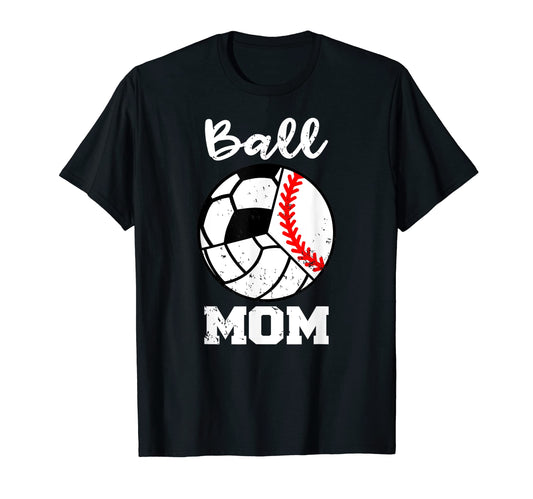 Ball Mom Funny Baseball Volleyball T-Shirt - Fun Novelty Design for Adults - T-Shirt, Sweatshirt, Hoodie