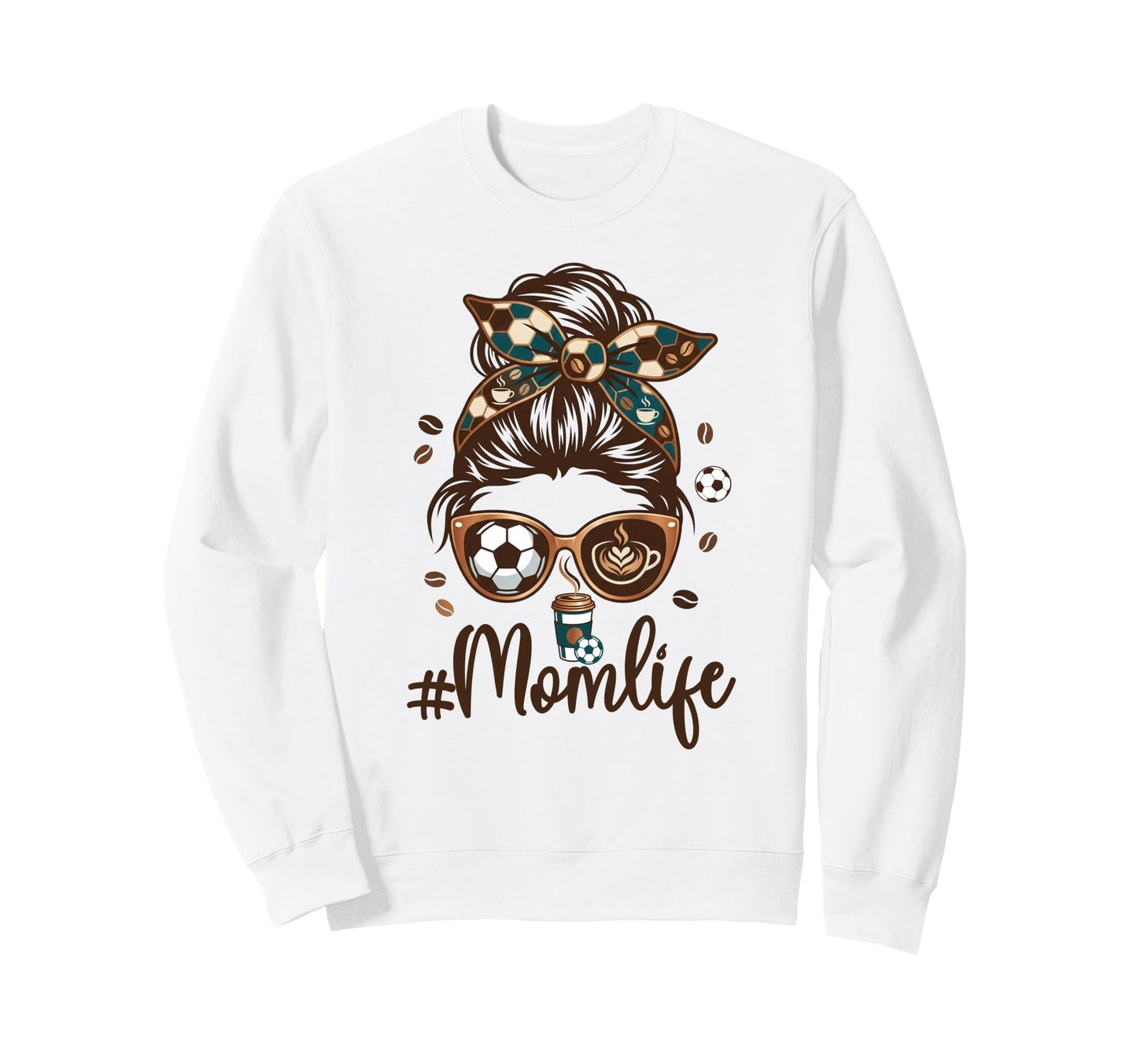 Soccer Mom Coffee Lover Messy Bun Game Sweatshirt - Novelty Apparel Unisex - T-Shirt, Sweatshirt, Hoodie