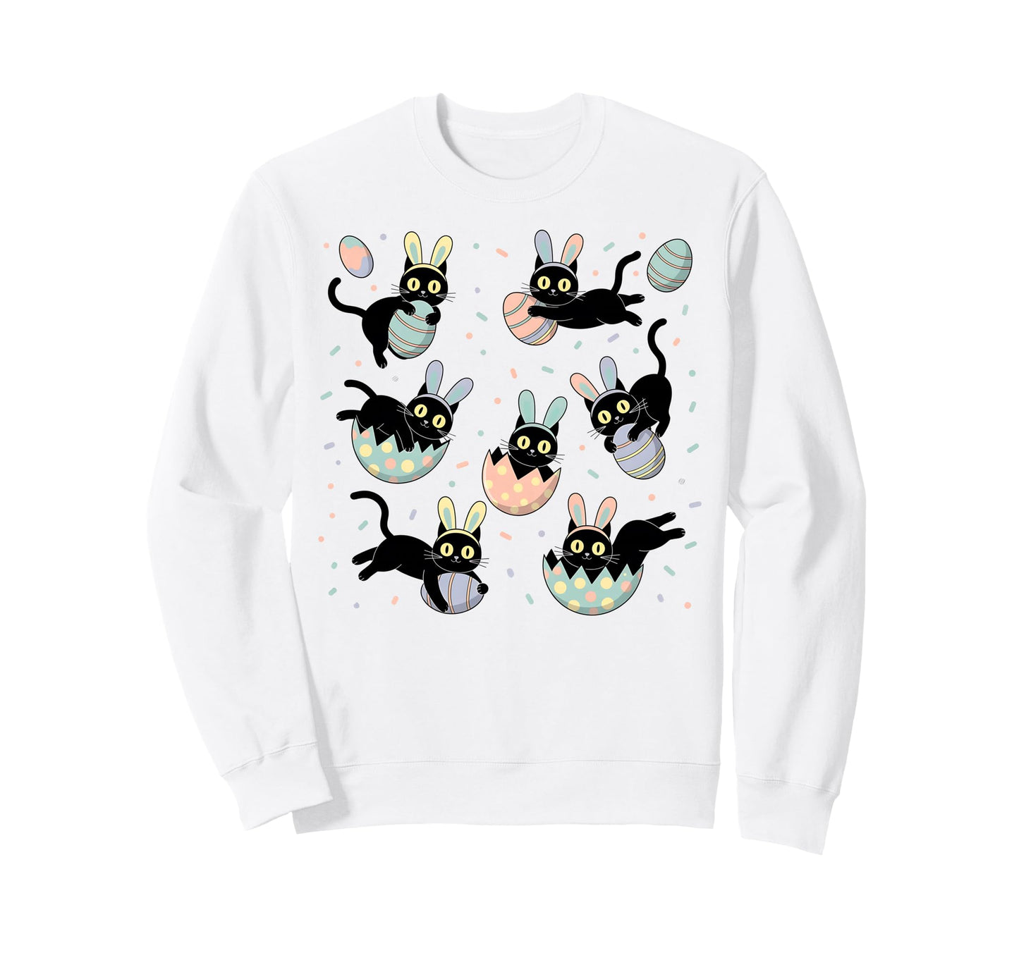 Black Cat Bunny Eggs Happy Easter Sweatshirt - Trendy Graphic Men Women - T-Shirt, Sweatshirt, Hoodie