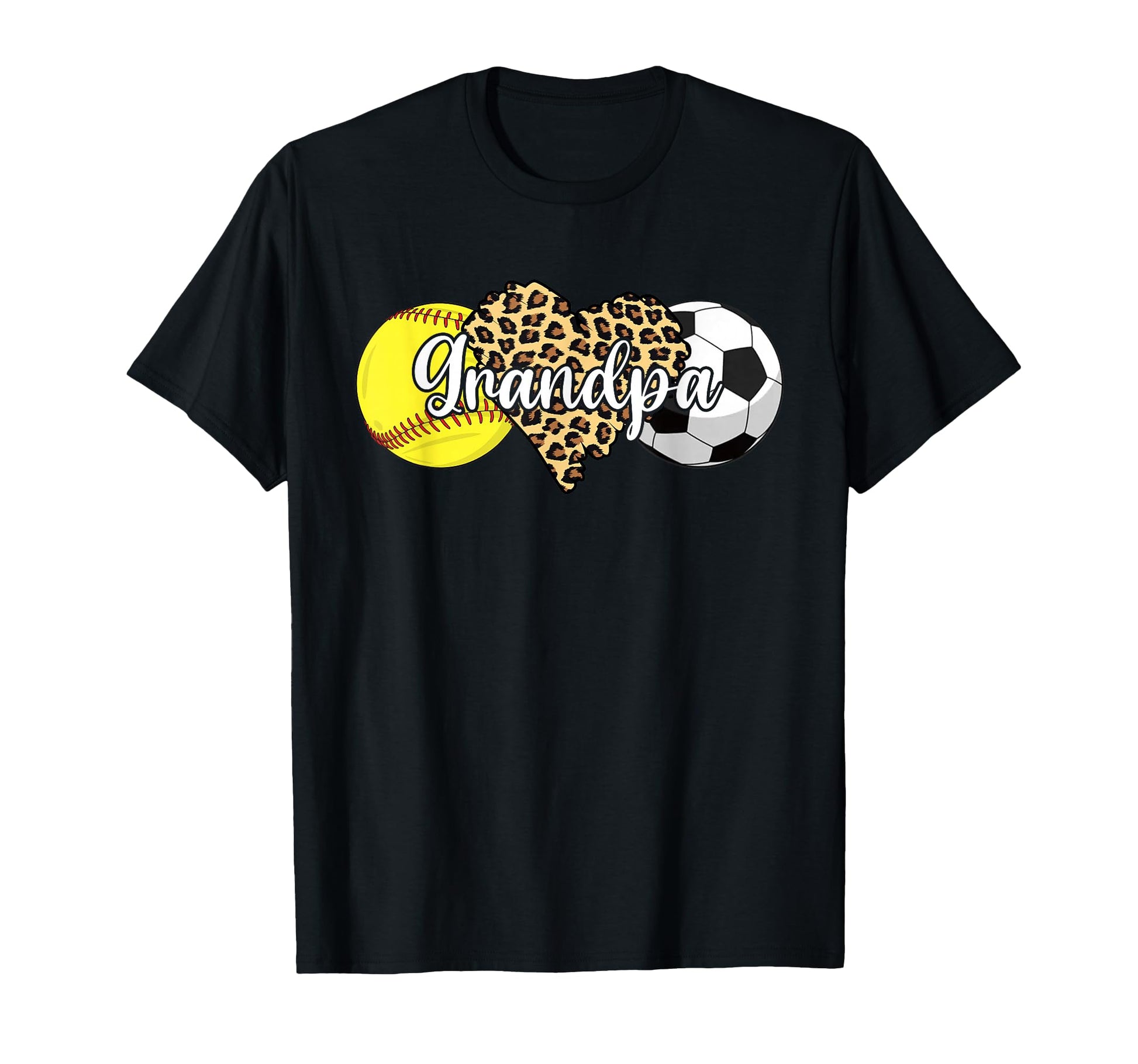 Grandpa Softball Soccer Leopard Heart T-Shirt - Custom Art Print Men Women - T-Shirt, Sweatshirt, Hoodie