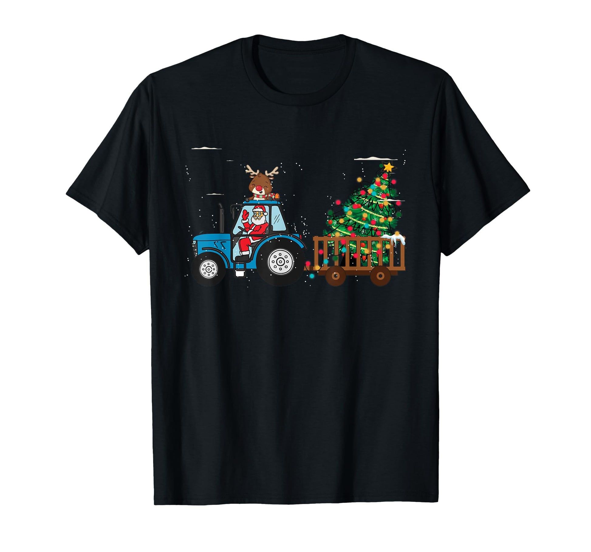 Farm Tractor Tree Lights Santa Hat T-Shirt - Fun Novelty Design Unisex - T-Shirt, Sweatshirt, Hoodie