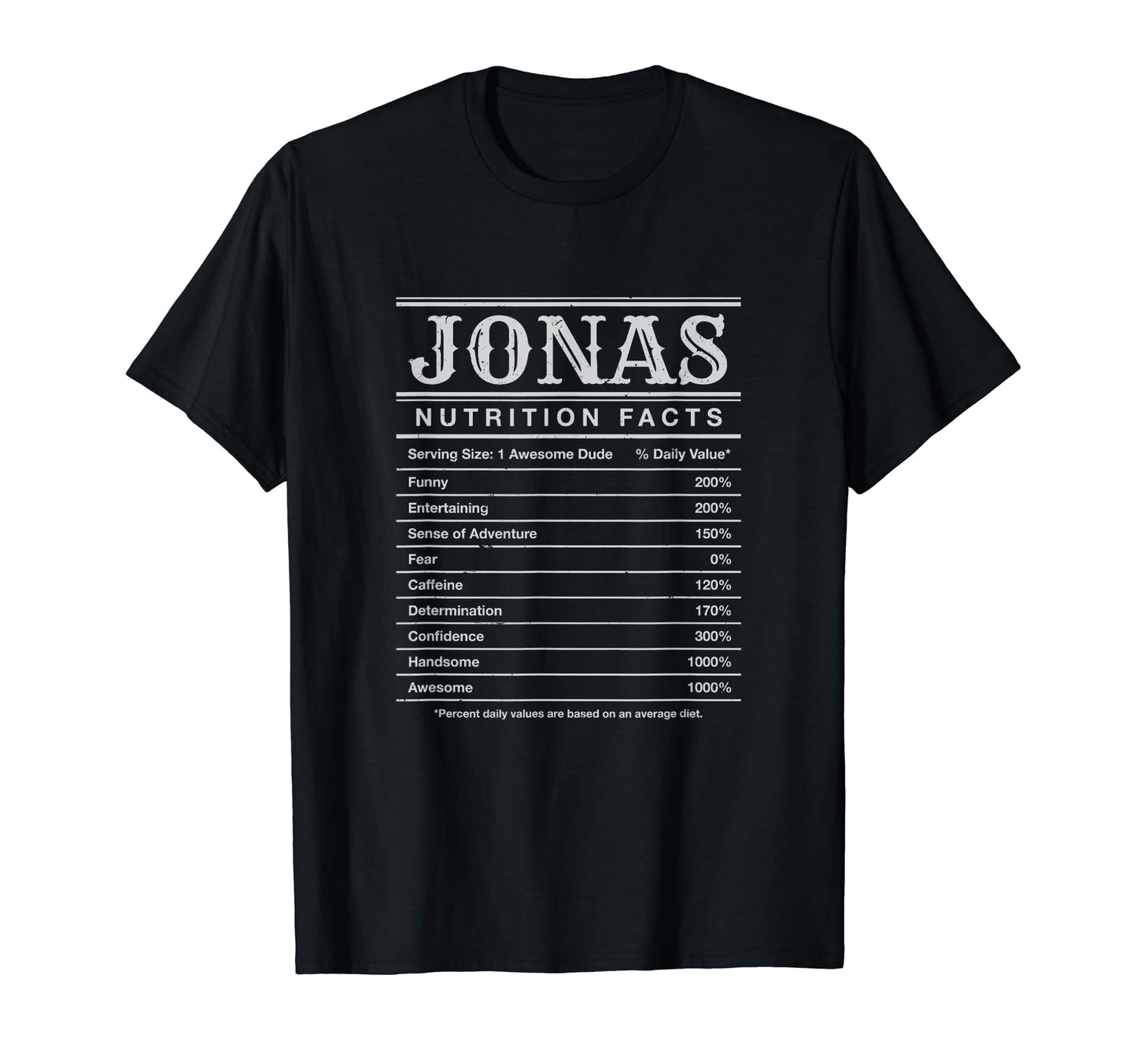 Jonas Nutrition Facts Personalized T-Shirt - Novelty Apparel Men Women - T-Shirt, Sweatshirt, Hoodie