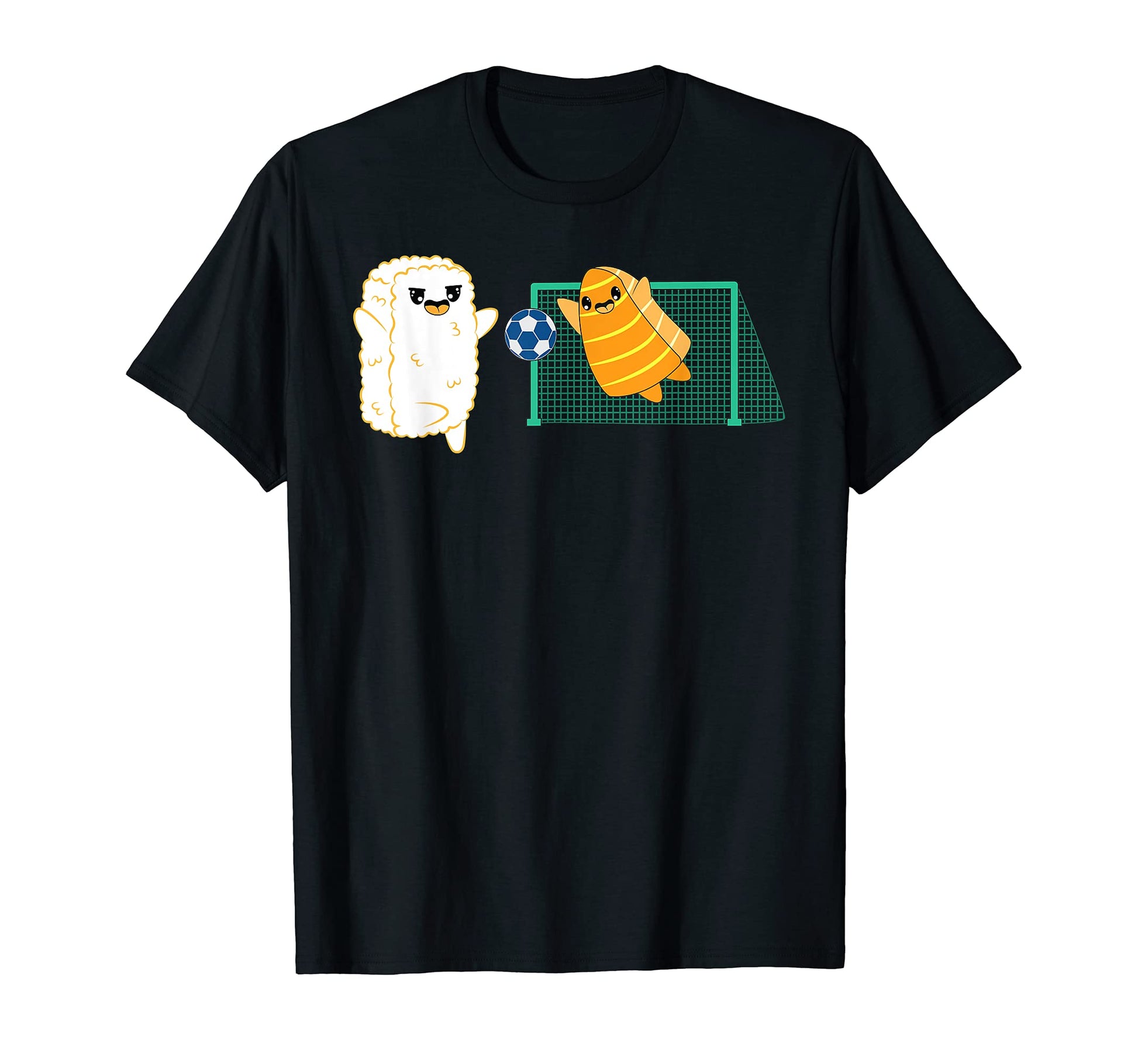 Rice And Fish Playing Soccer Nigiri T-Shirt - Novelty Apparel for Adults - T-Shirt, Sweatshirt, Hoodie