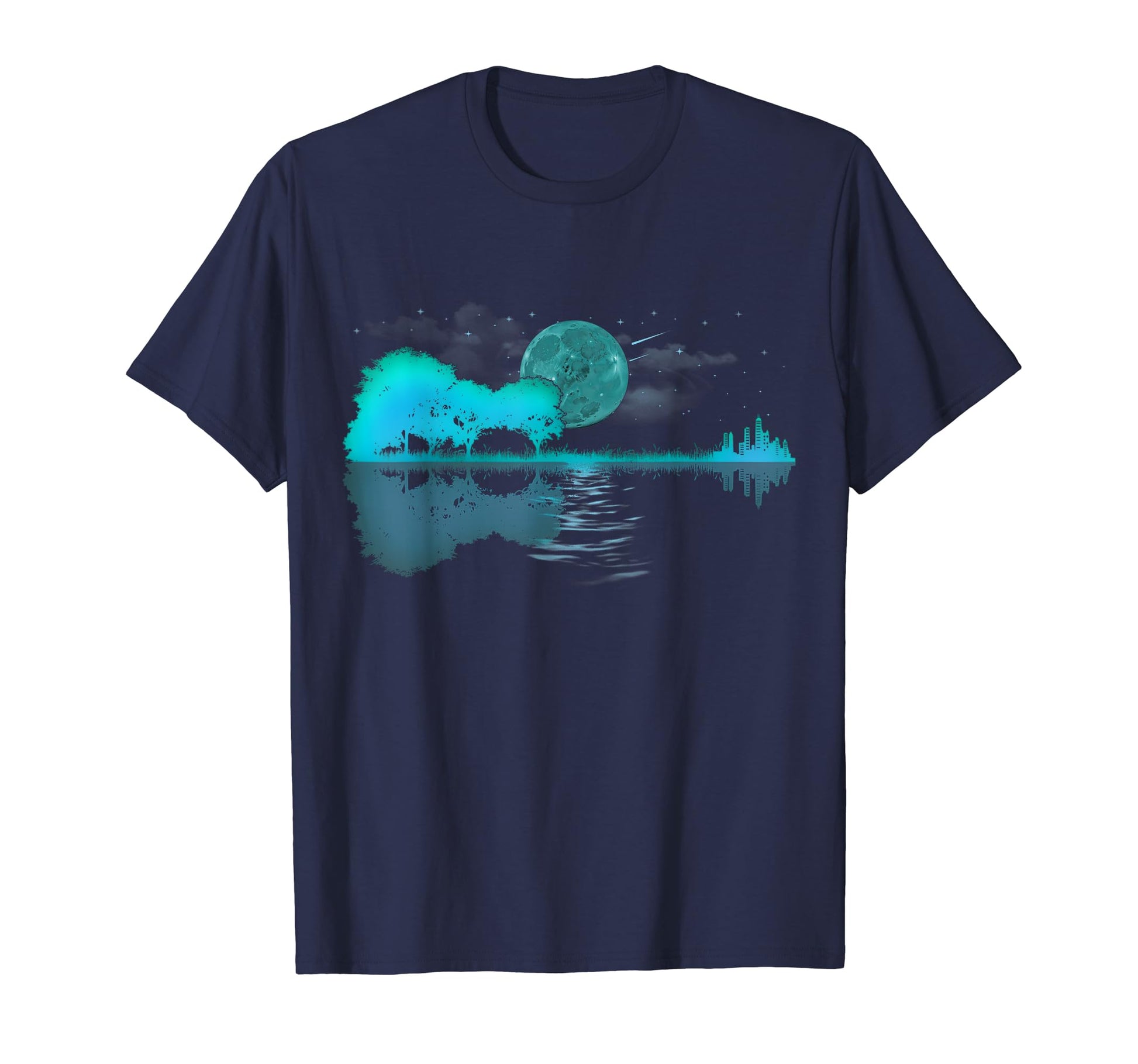 Acoustic Guitar Lake Reflections Tree T-Shirt - Novelty Apparel Men Women - T-Shirt, Sweatshirt, Hoodie