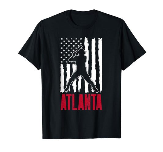 Atlanta American Flag Distressed T-Shirt - Fun Novelty Design Unisex - T-Shirt, Sweatshirt, Hoodie
