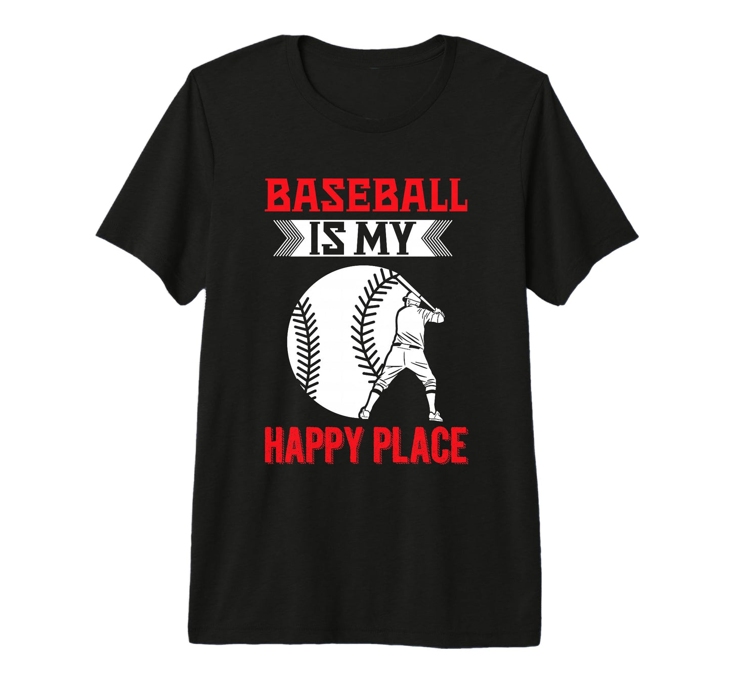 Baseball Is My Happy Place Baseball T-Shirt - Minimalist Print for Adults - T-Shirt, Sweatshirt, Hoodie