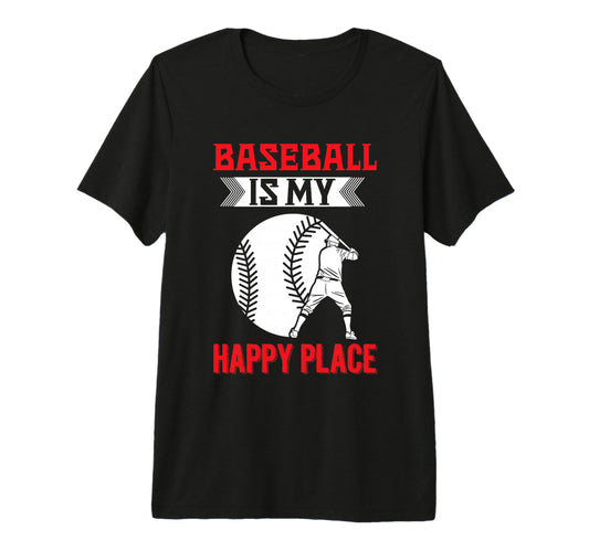 Baseball Is My Happy Place Baseball T-Shirt - Minimalist Print for Adults - T-Shirt, Sweatshirt, Hoodie