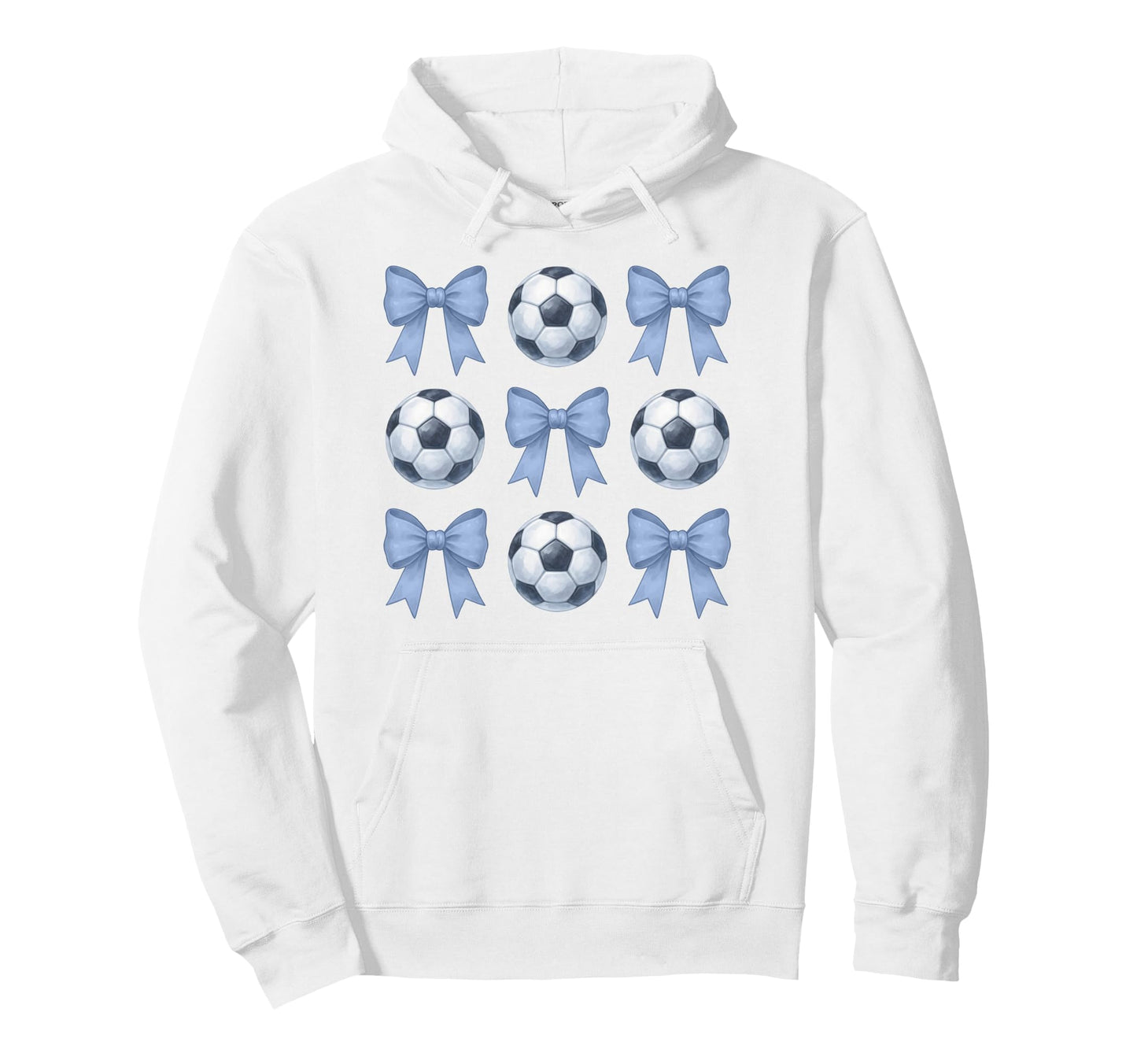 Soccer Coquette Toile Blue Bow Soccer Hoodie - Novelty Apparel for Adults - T-Shirt, Sweatshirt, Hoodie