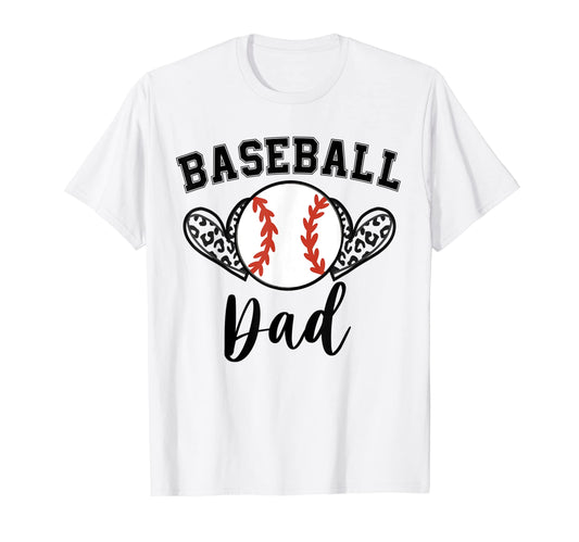 Baseball Dad Leopard Heart T-Shirt - Casual Everyday Wear for Adults - T-Shirt, Sweatshirt, Hoodie