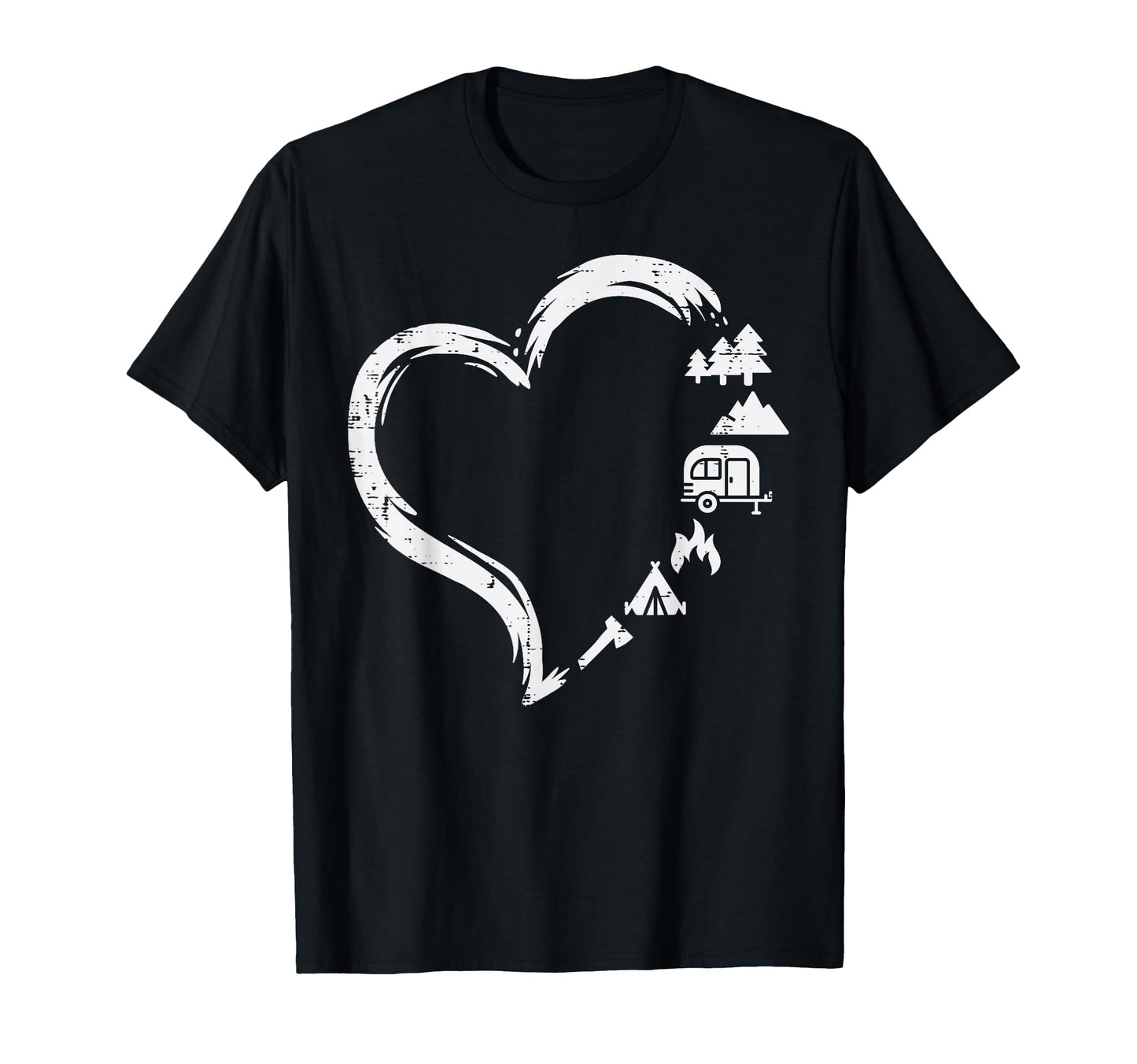 Trees Rv Van Campfire Tent Heart T-Shirt - Fun Novelty Design for Adults - T-Shirt, Sweatshirt, Hoodie