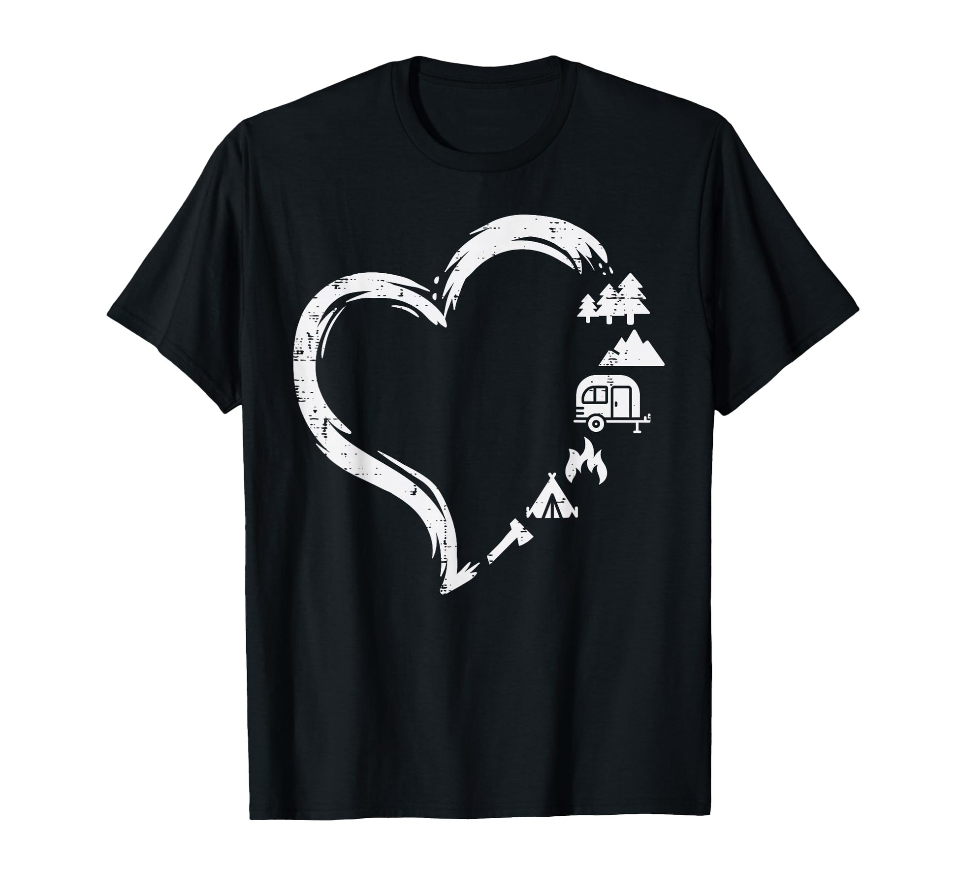 Trees Rv Van Campfire Tent Heart T-Shirt - Fun Novelty Design for Adults - T-Shirt, Sweatshirt, Hoodie