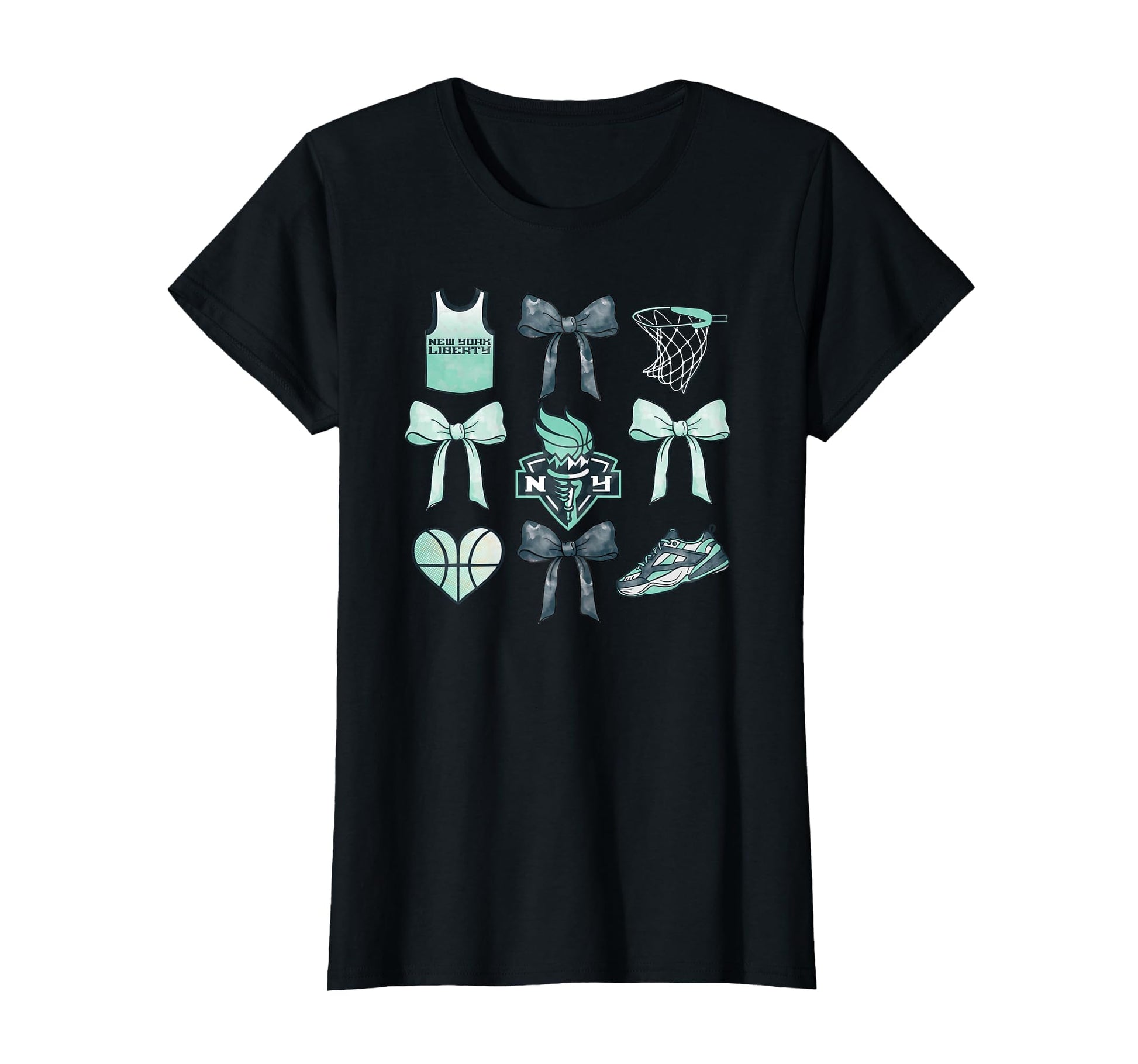 Wnba New York Liberty Bow Grid T-Shirt - Novelty Apparel for Adults - T-Shirt, Sweatshirt, Hoodie