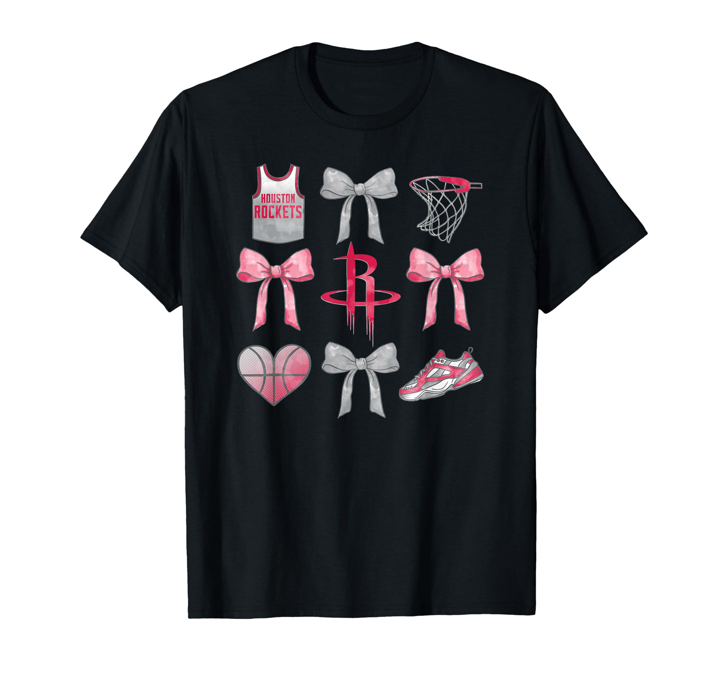 Nba Houston Rockets Bow Grid T-Shirt - Trendy Graphic for Adults - T-Shirt, Sweatshirt, Hoodie