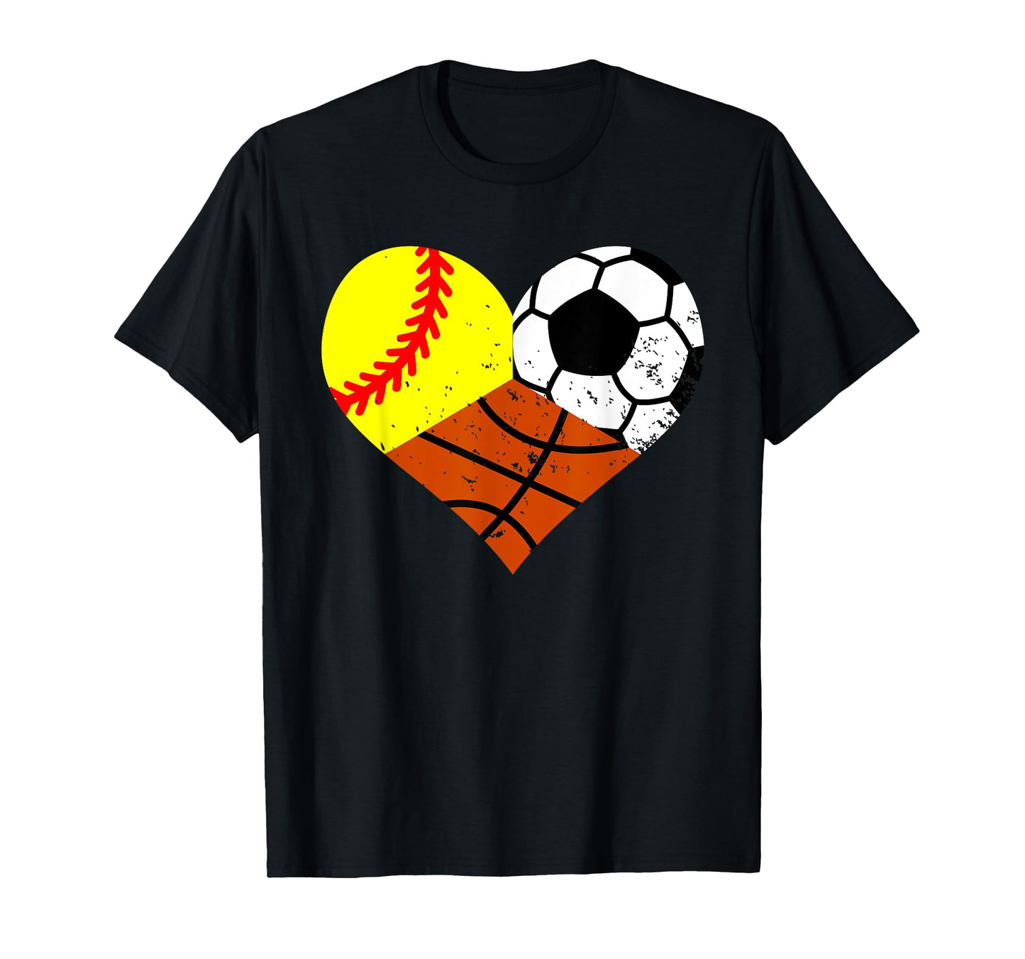 Softball Soccer Basketball Heart Funny T-Shirt - Graphic Print Unisex - T-Shirt, Sweatshirt, Hoodie
