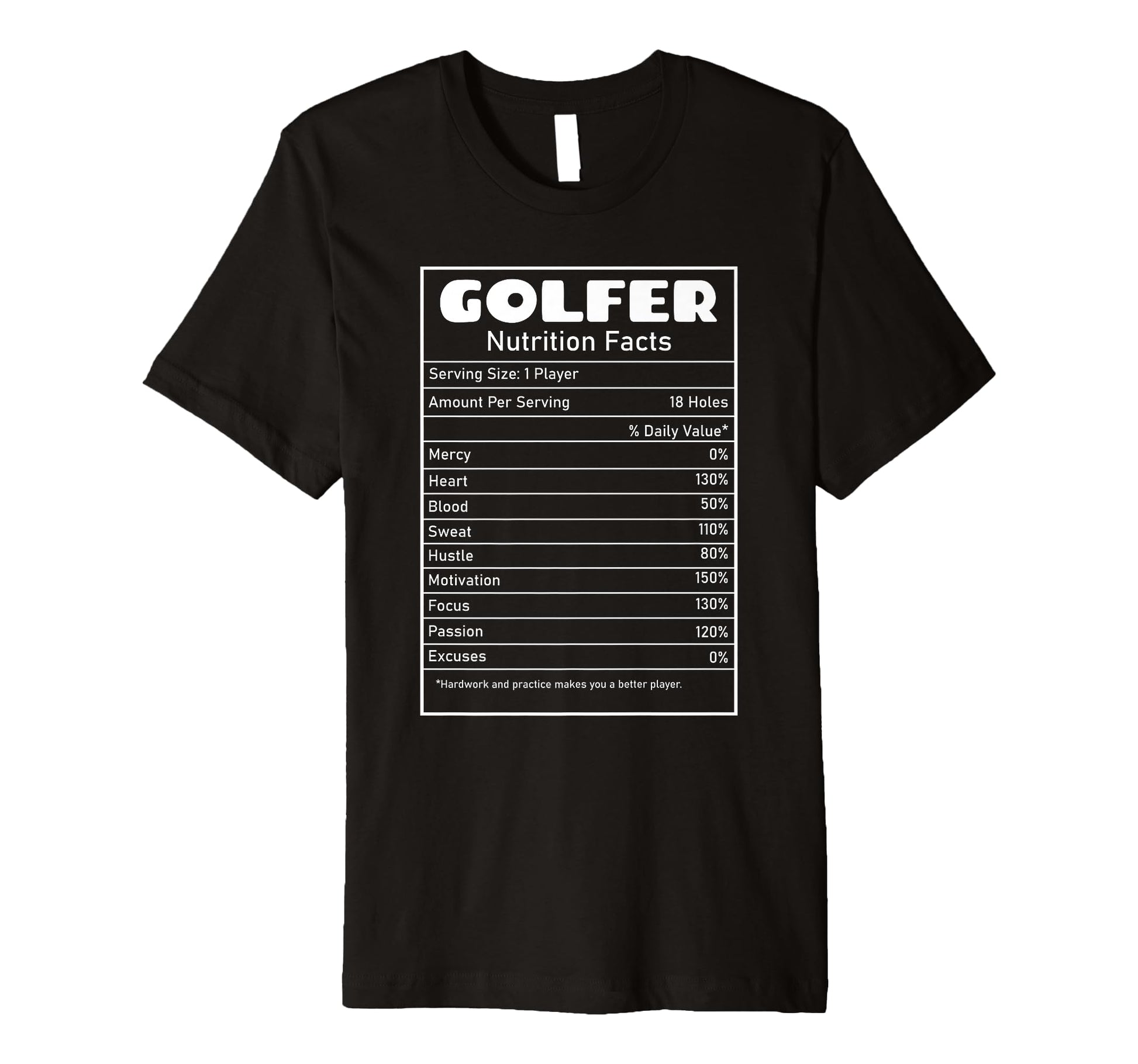 Golfer Nutrition Facts Funny Golf T-Shirt - Fun Novelty Design for Adults - T-Shirt, Sweatshirt, Hoodie