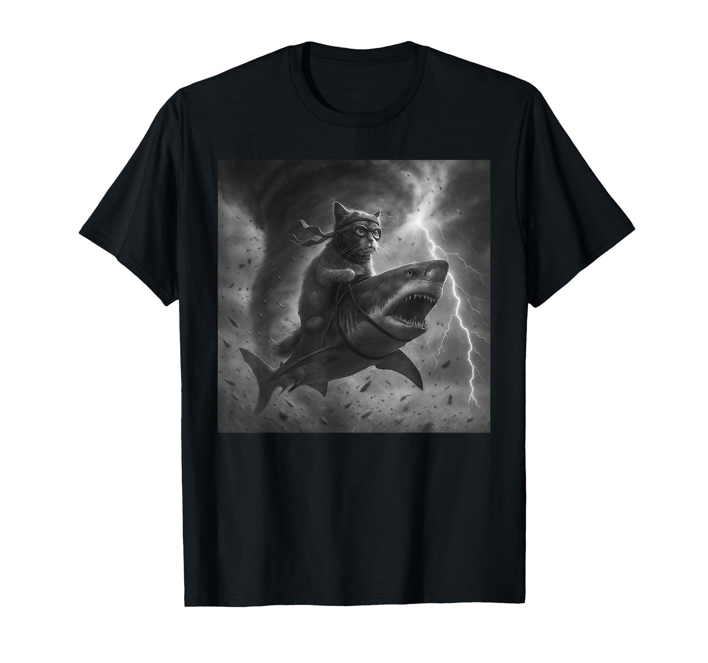 Funny Cat Riding Shark Tornado Meme T-Shirt - Unique Graphic for Adults - T-Shirt, Sweatshirt, Hoodie