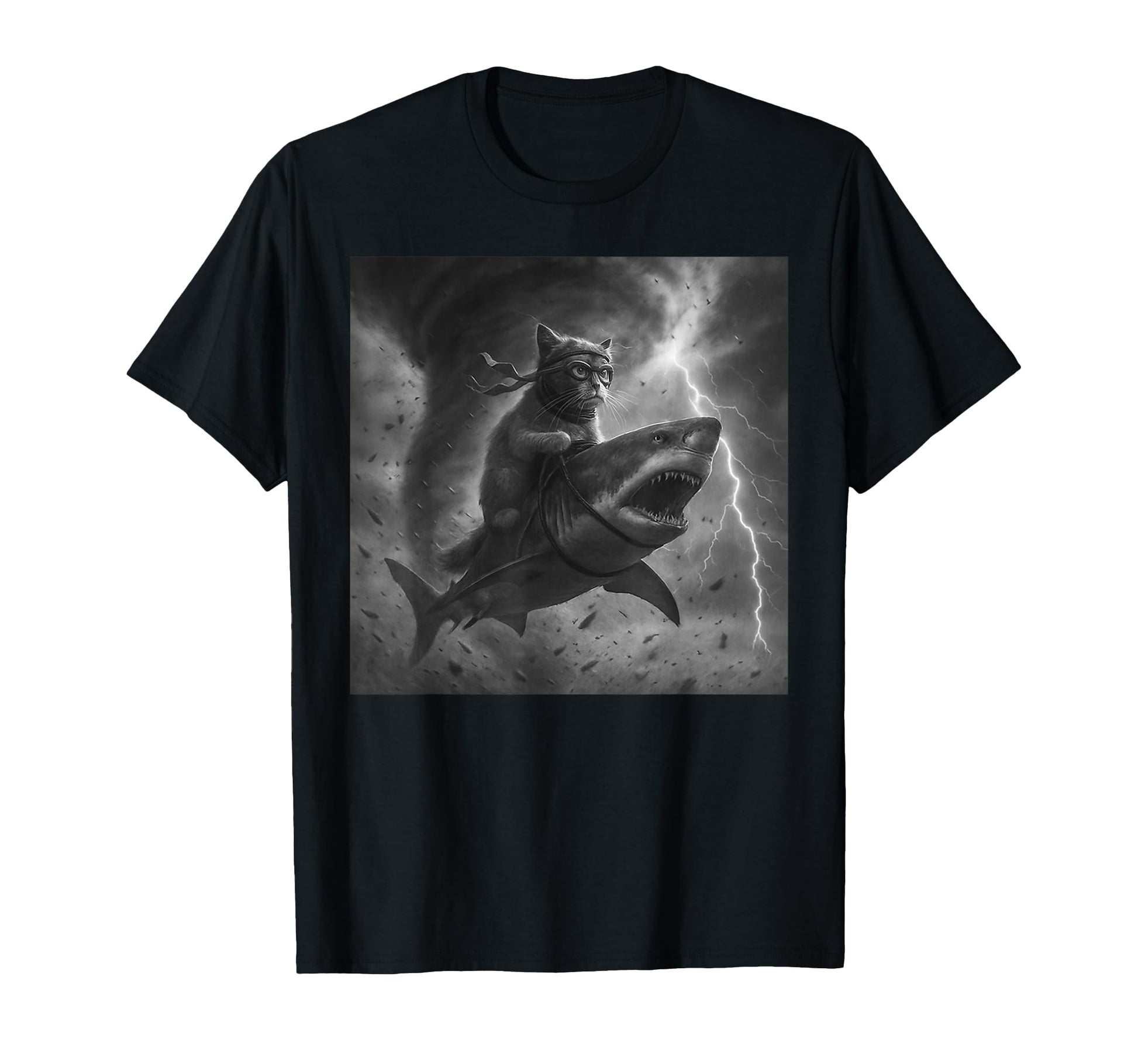 Funny Cat Riding Shark Tornado Meme T-Shirt - Unique Graphic for Adults - T-Shirt, Sweatshirt, Hoodie