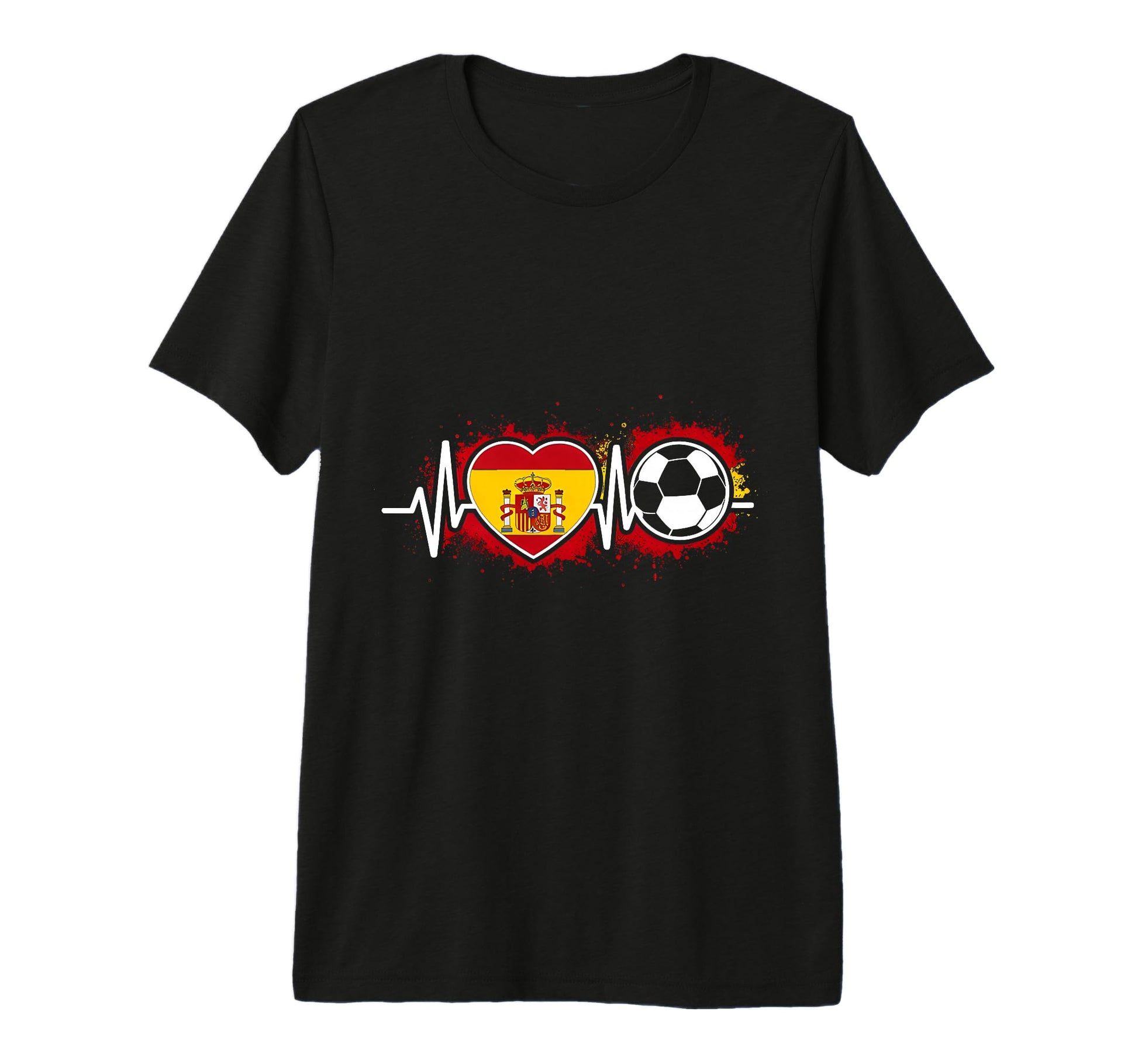 Spanish Football Heartbeat Spain Soccer T-Shirt - Custom Art Print Unisex - T-Shirt, Sweatshirt, Hoodie