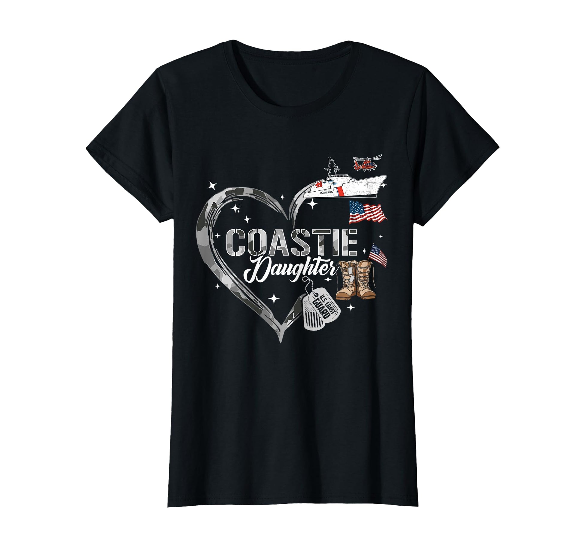 Proud Coastie Daughter Camo Heart Coast T-Shirt - Aesthetic Graphic Unisex - T-Shirt, Sweatshirt, Hoodie