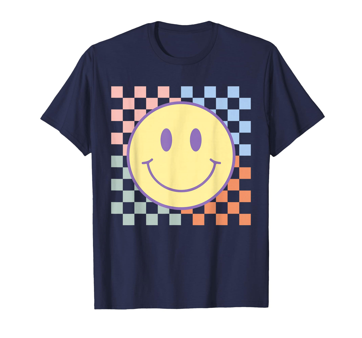 Happy Face Checkered Pattern Smile T-Shirt - Unique Graphic for Adults - T-Shirt, Sweatshirt, Hoodie