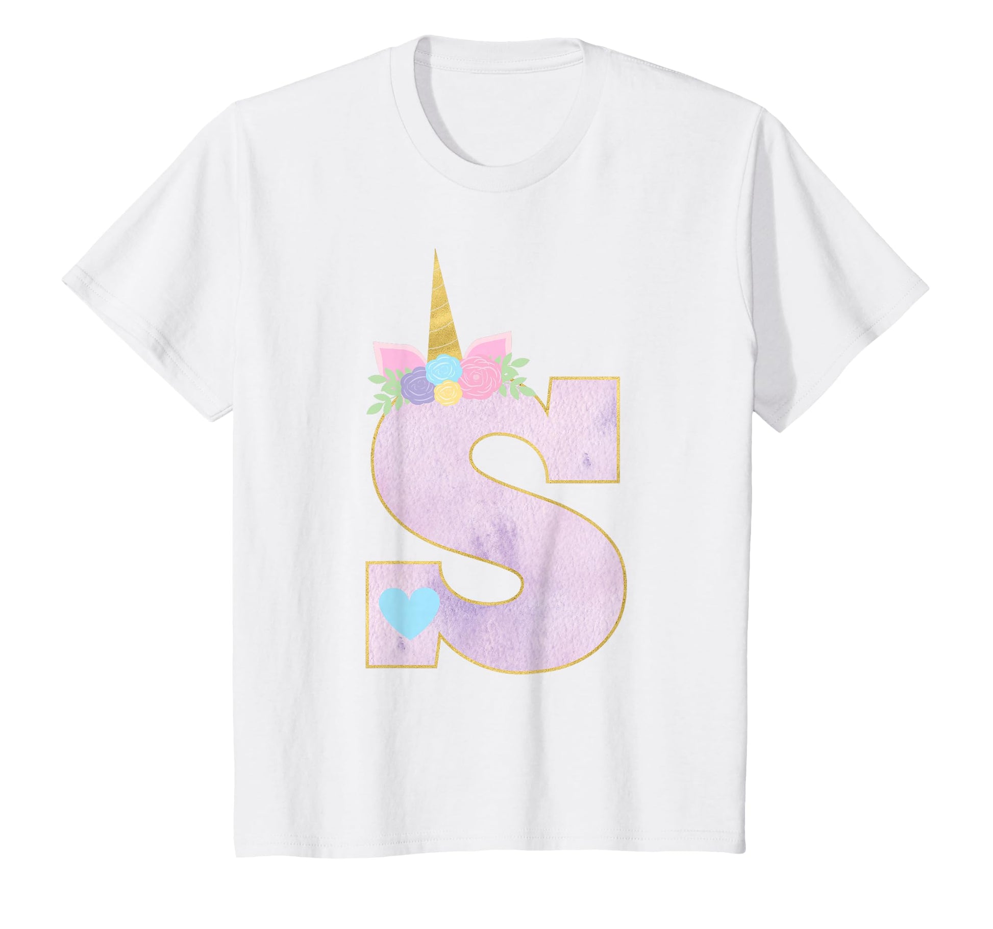 Unicorn Letter S Initial Monogram Birthday T-Shirt - Novelty Apparel Unisex - T-Shirt, Sweatshirt, Hoodie