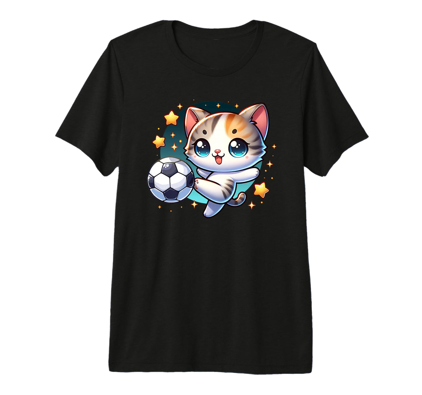 Soccer Player Cat Kitten Kicking Soccer T-Shirt - Graphic Print Unisex - T-Shirt, Sweatshirt, Hoodie