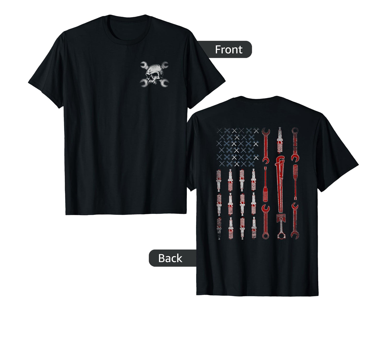 Mechanic Usa Flag Front And Back T-Shirt - Streetwear Style Men Women - T-Shirt, Sweatshirt, Hoodie