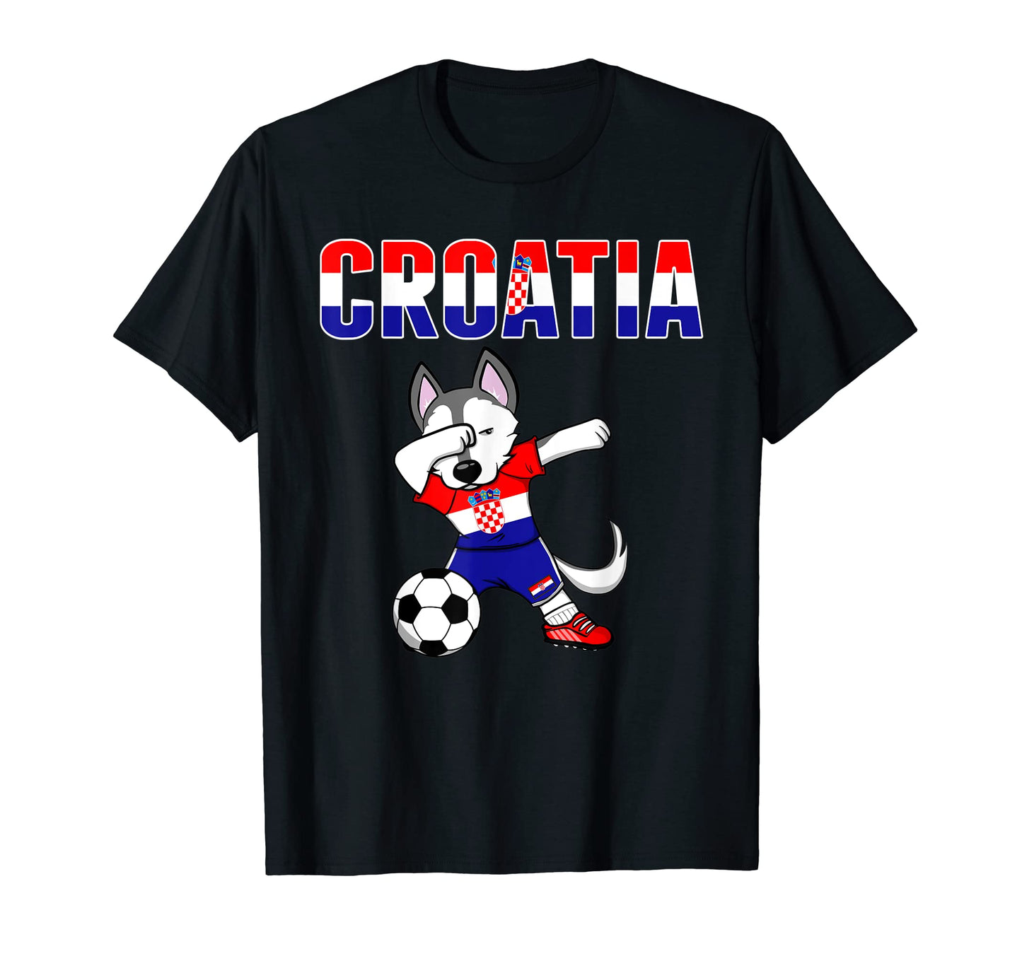 Dabbing Husky Dog Croatia Soccer Fans T-Shirt - Trendy Graphic for Adults - T-Shirt, Sweatshirt, Hoodie