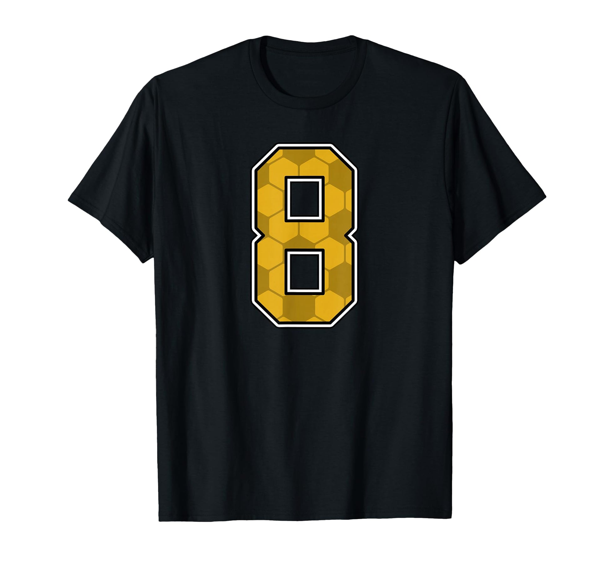 Gold Soccer Pattern Number 8 Jersey T-Shirt - Graphic Print for Adults - T-Shirt, Sweatshirt, Hoodie