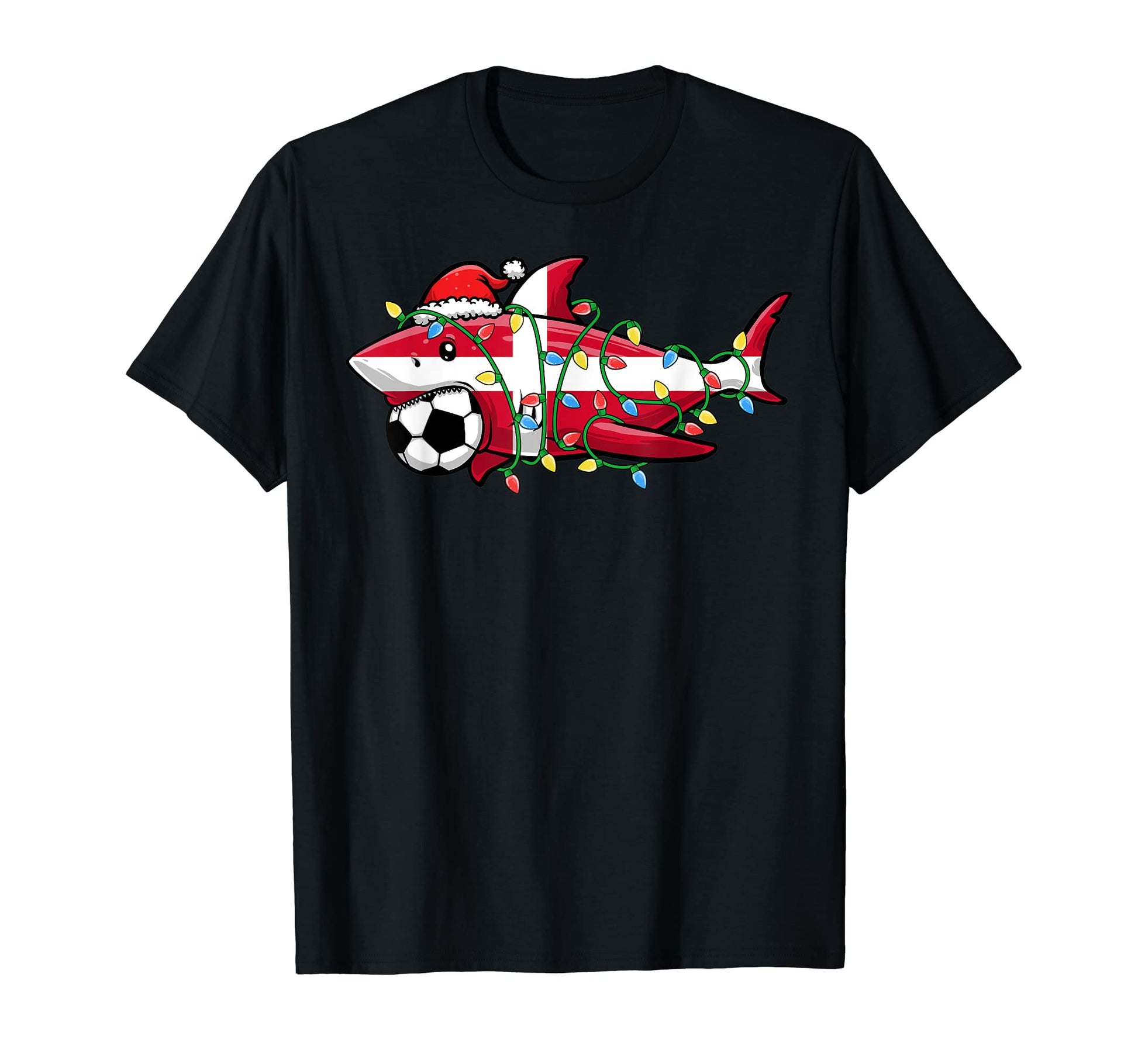 Santa Shark Soccer Football Lights T-Shirt - Graphic Print for Adults - T-Shirt, Sweatshirt, Hoodie